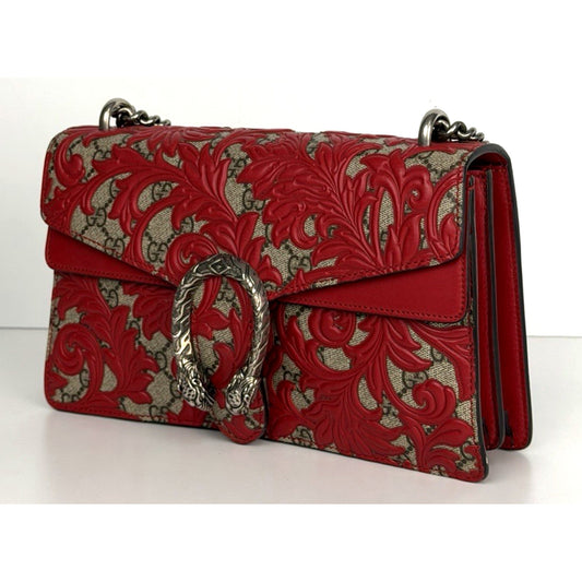 Gucci GG Supreme Arabesque Dionysus Shoulder Bag Small with Red Leather Trim S07