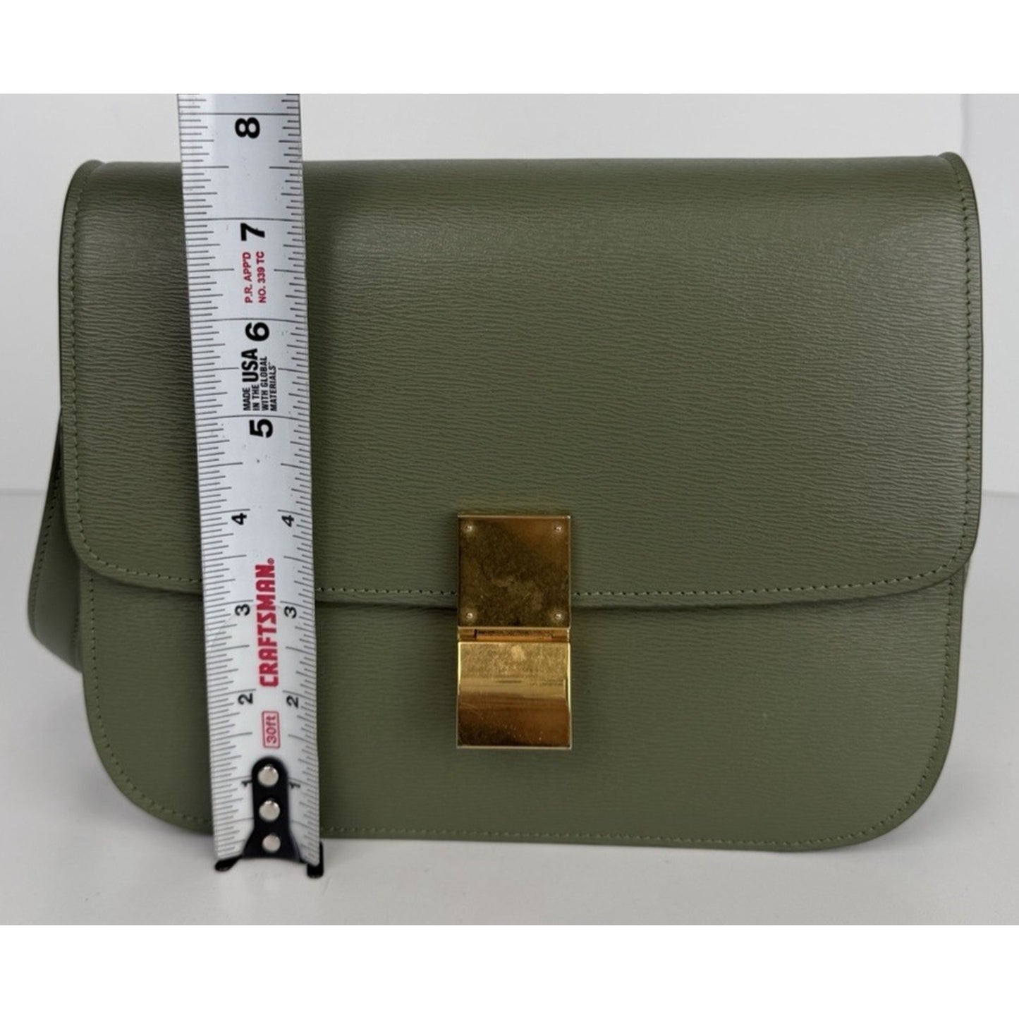 Celine Classic Box Flap Medium Bag in Light Khaki Liege Calfskin Leather S