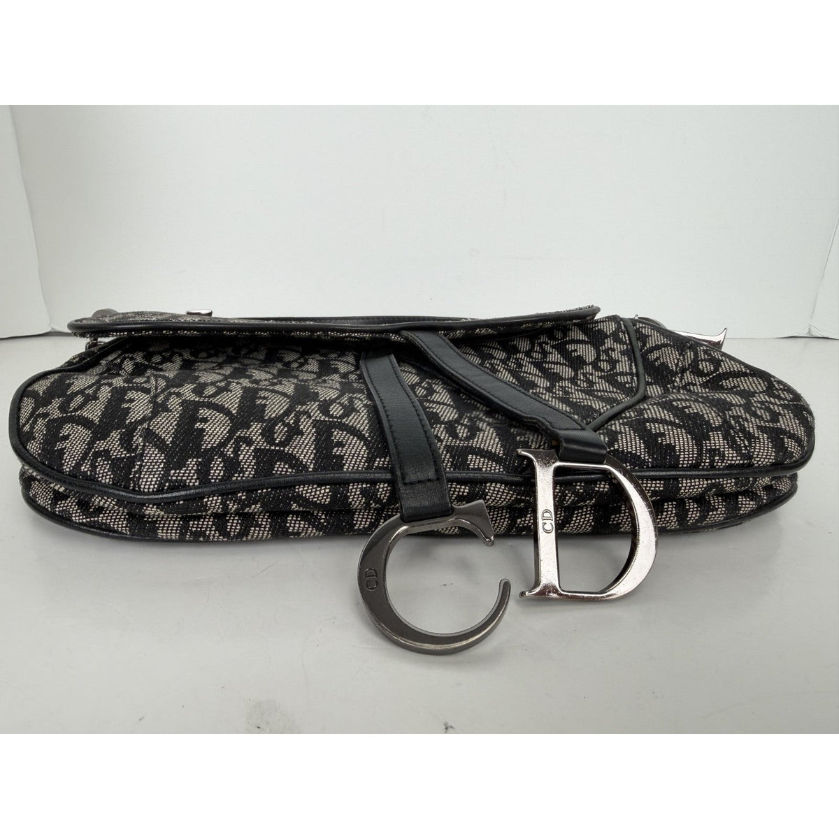 Christian Dior Double Saddle Medium Shoulder Bag in Black Monogram Canvas D1