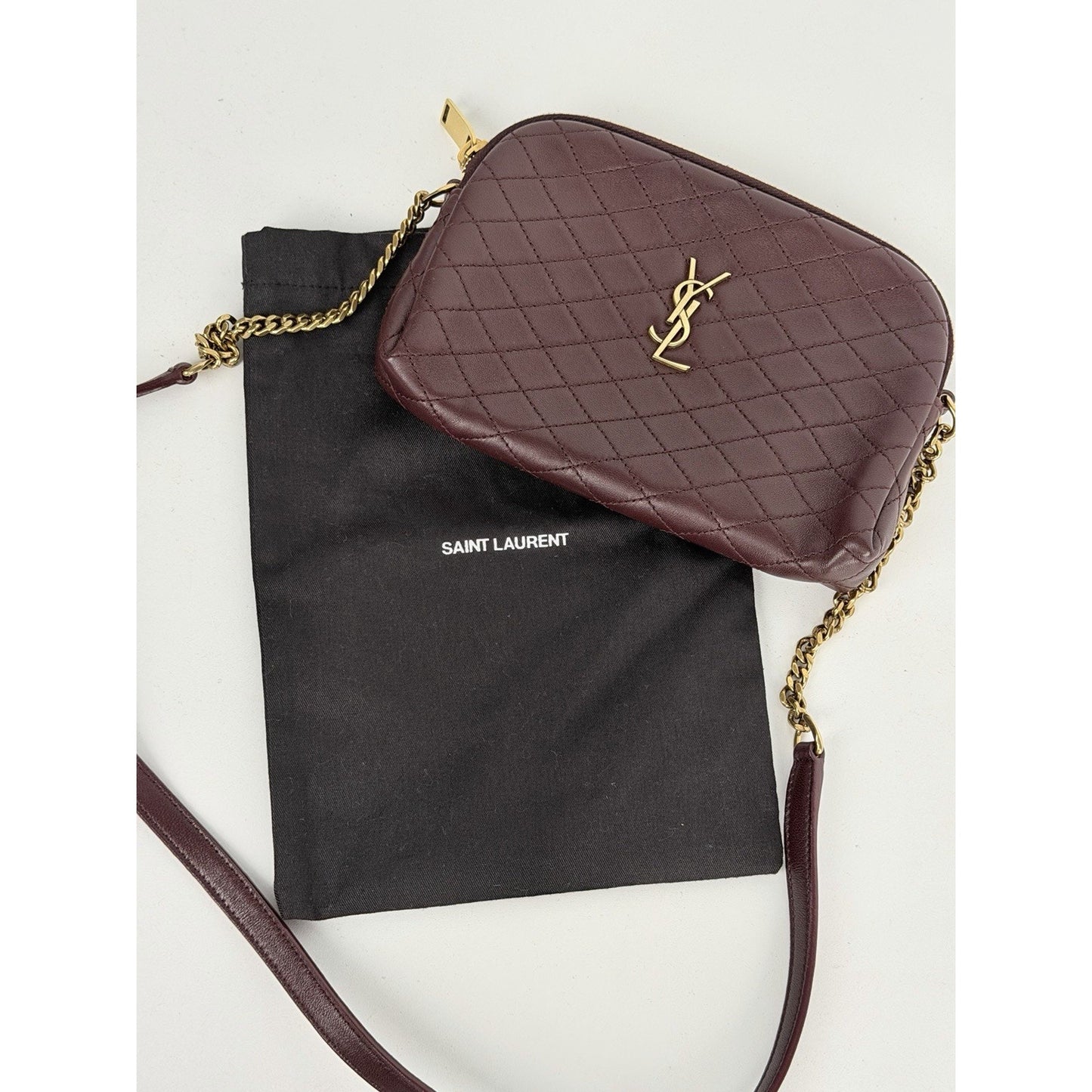 Saint Laurent Gaby Mini Bag Diamond-Quilted Leather Crossbody in Burgundy S07