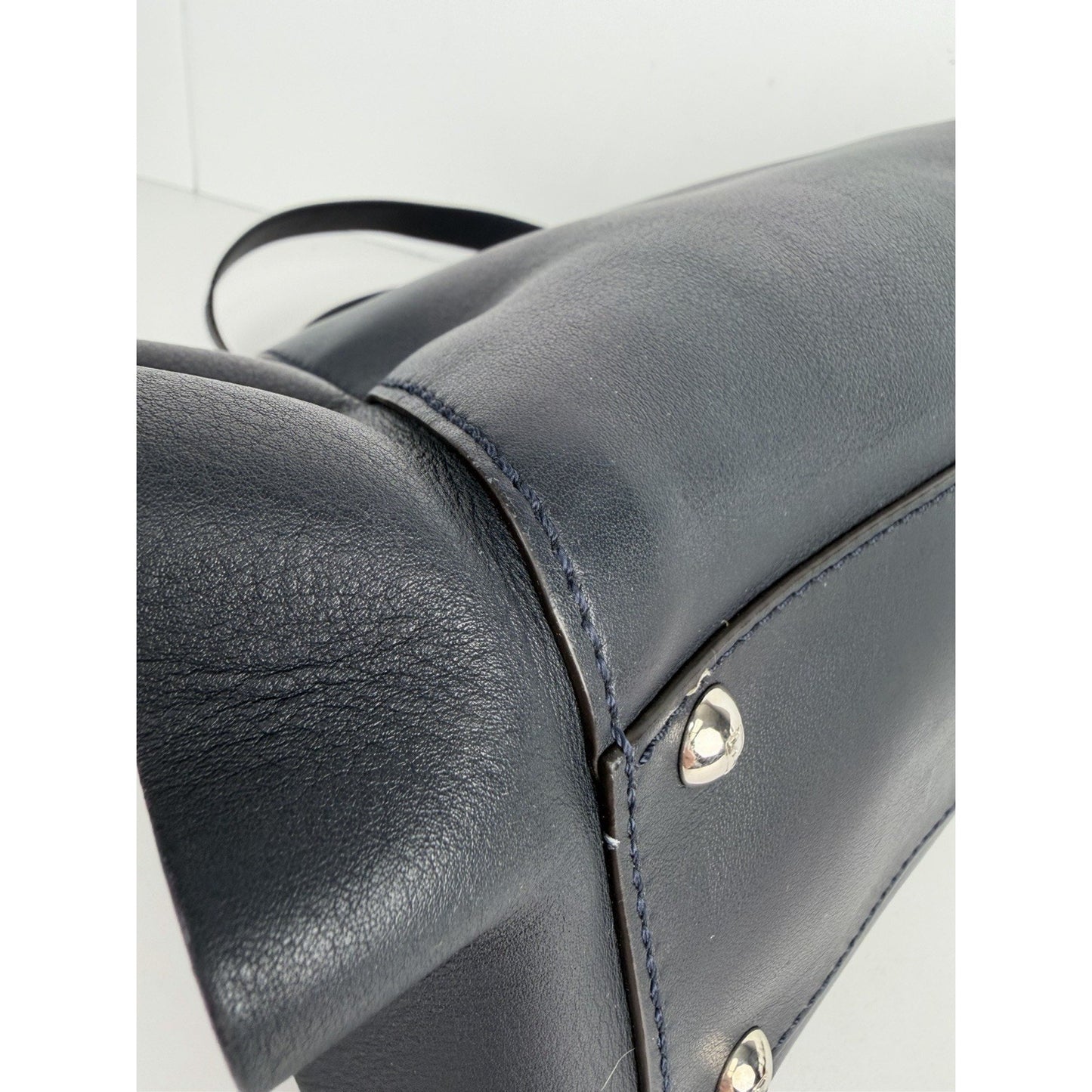 Fendi Ruffle Peekaboo By The Way Tote Bag Regular in Navy Blue Leather S-18