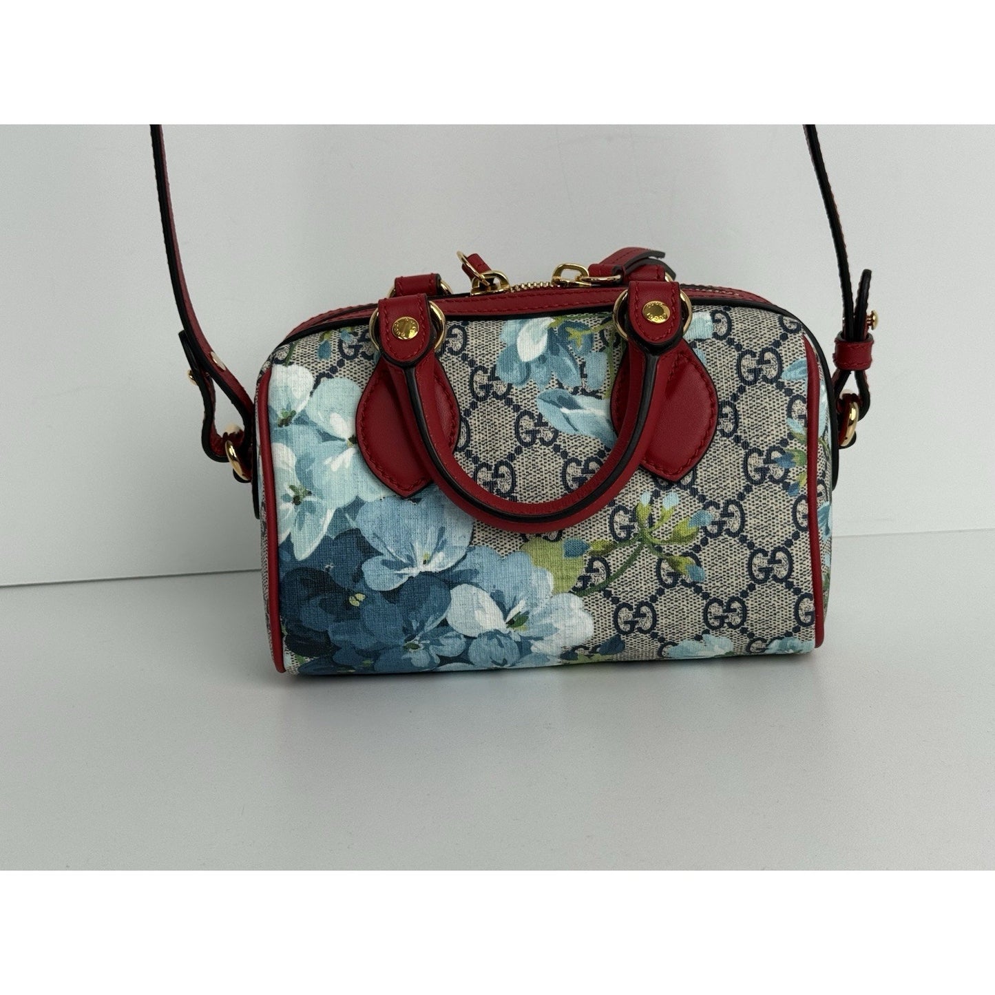 Gucci GG Supreme Blooms Boston Mini Bag with Top Handle and Crossbody Strap