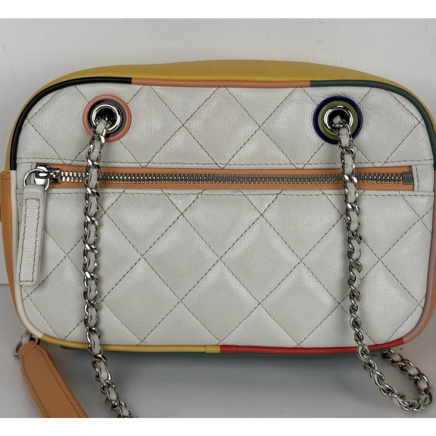 Chanel Paris-Cuba Color Camera Bag Quilted White Leather&Colorful Border 2017 D8