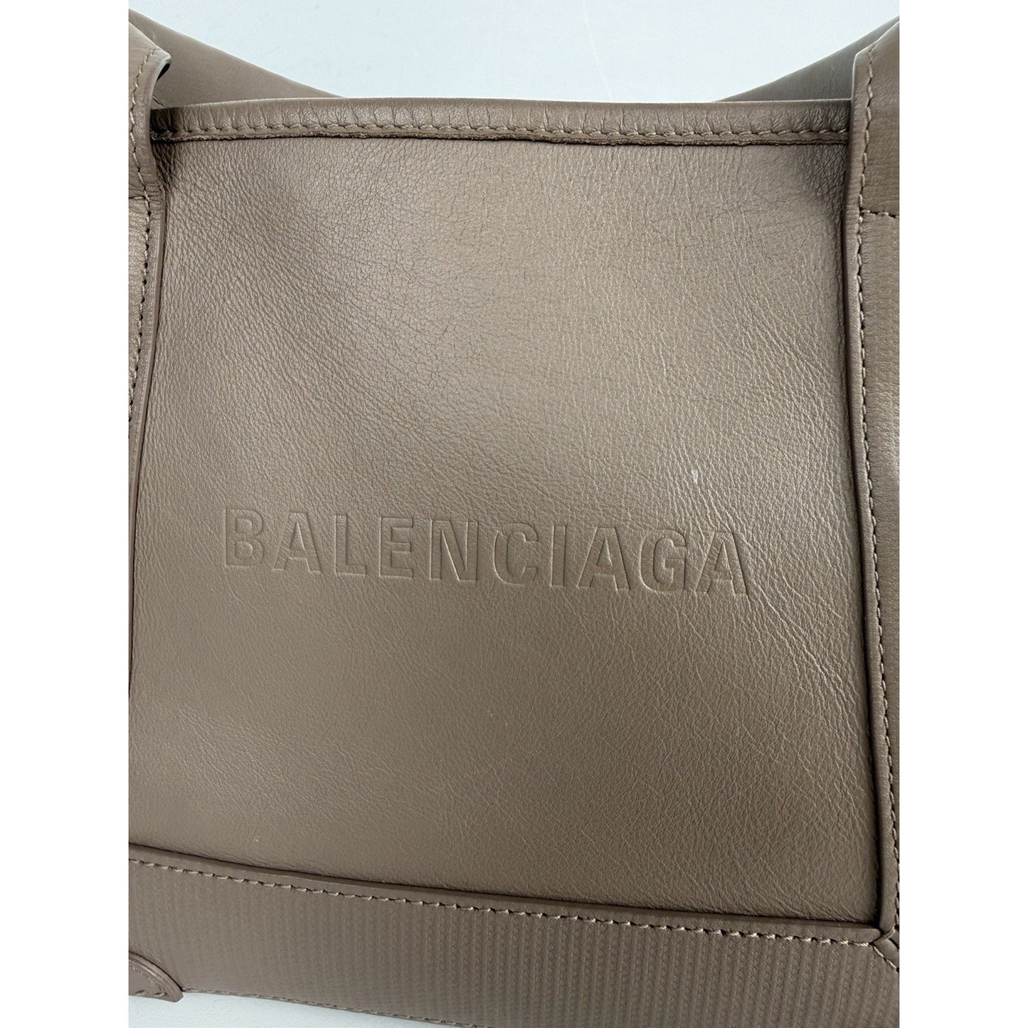 Balenciaga Navy Cabas Top Handle Bag XS with Pouch in Brown Leather S-10