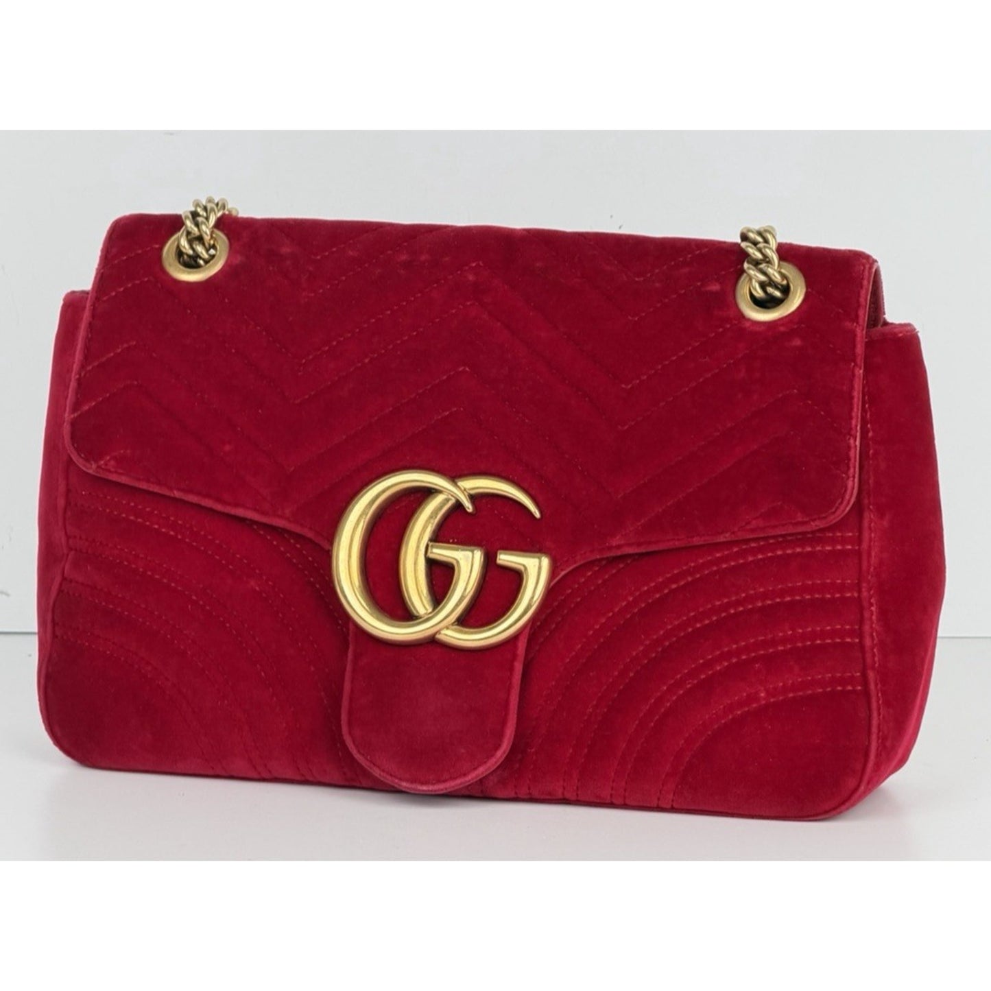 Gucci GG Marmont Medium Shoulder Bag in Red Velvet Gold HW S-08