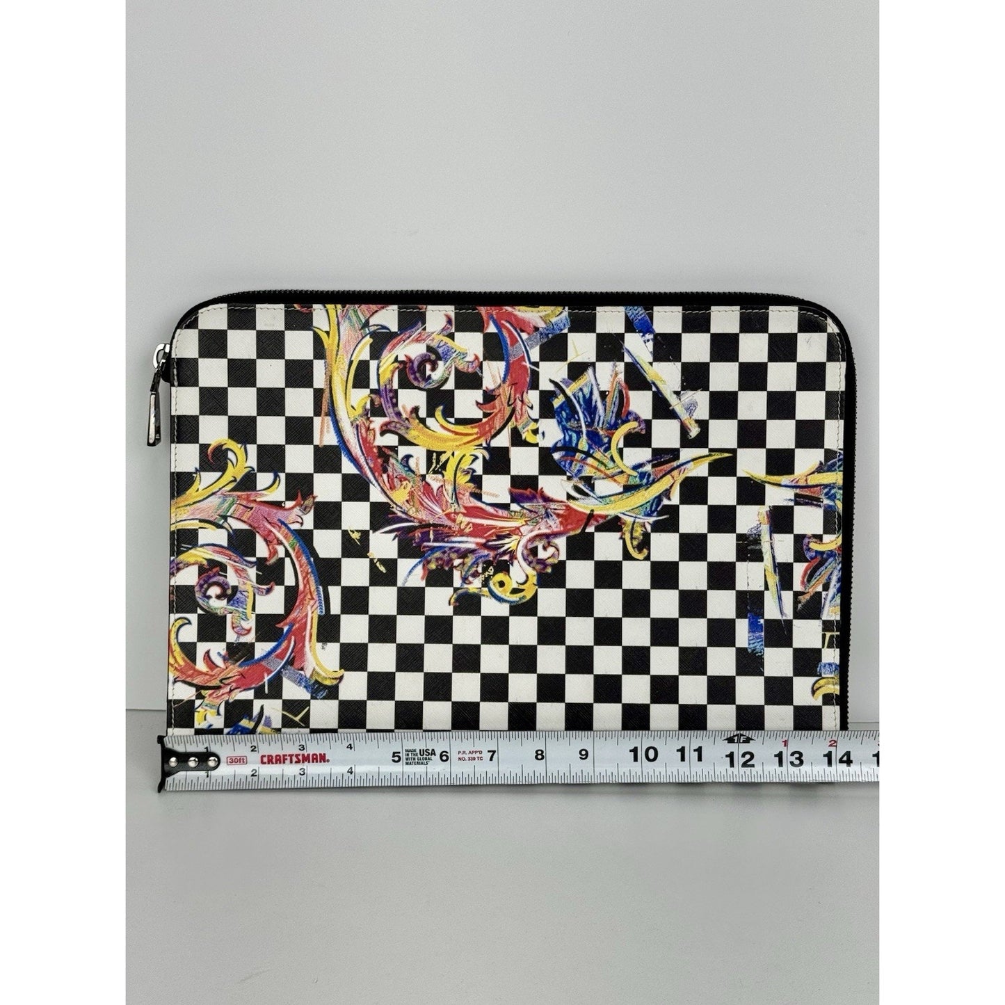 Versace Multicolour Checkerboard Pattern Leather Handbag Silver Hardware