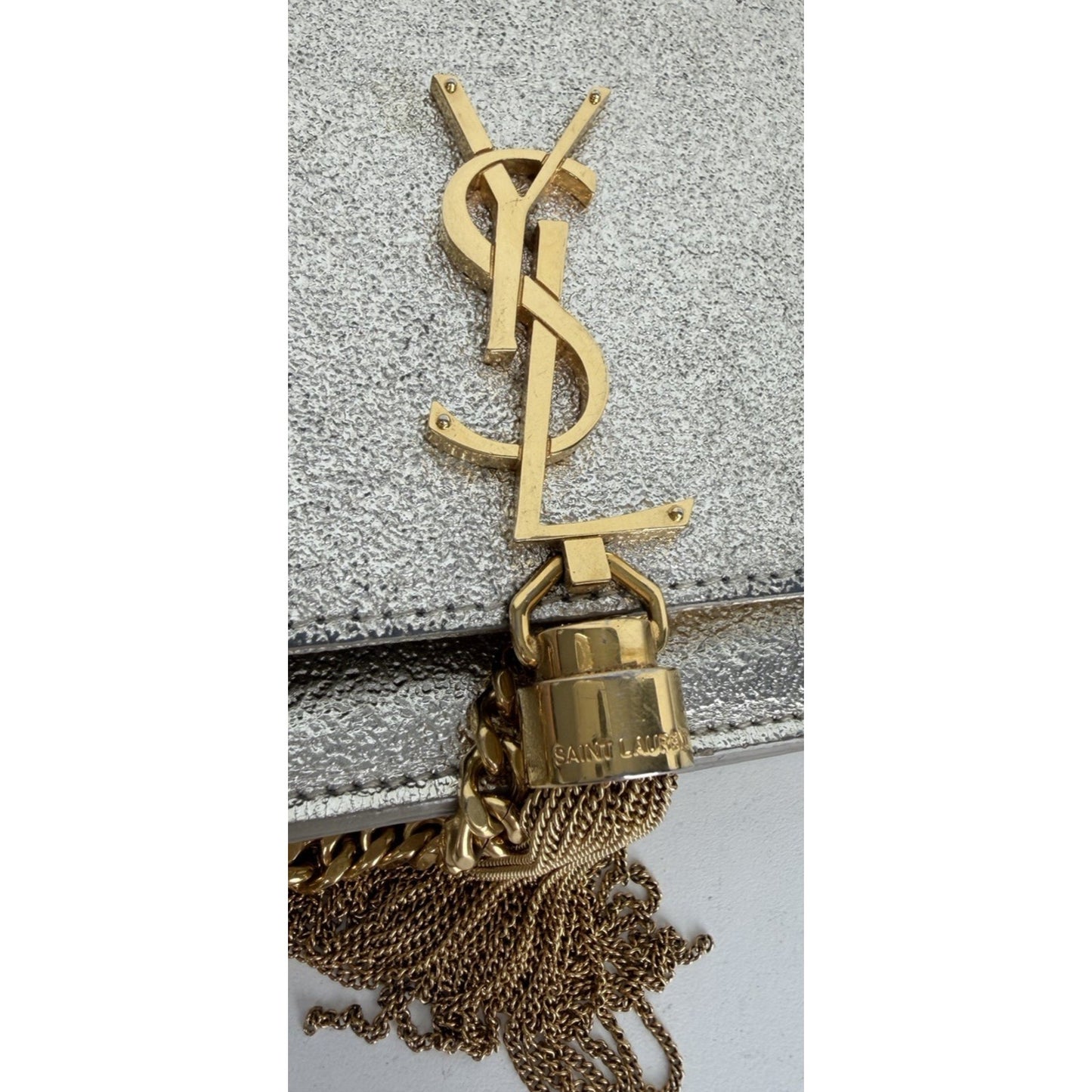 Saint Laurent Kate Small Tassel Wallet on Chain Bag in Gold Metallic Leather S06