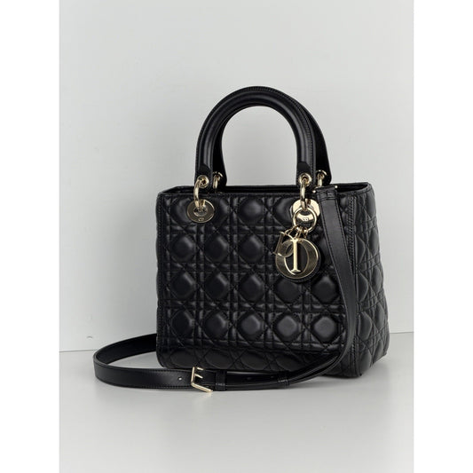 Christian Dior Medium Lady Dior Shoulder Bag in Black Lambskin Leather 2021 C6