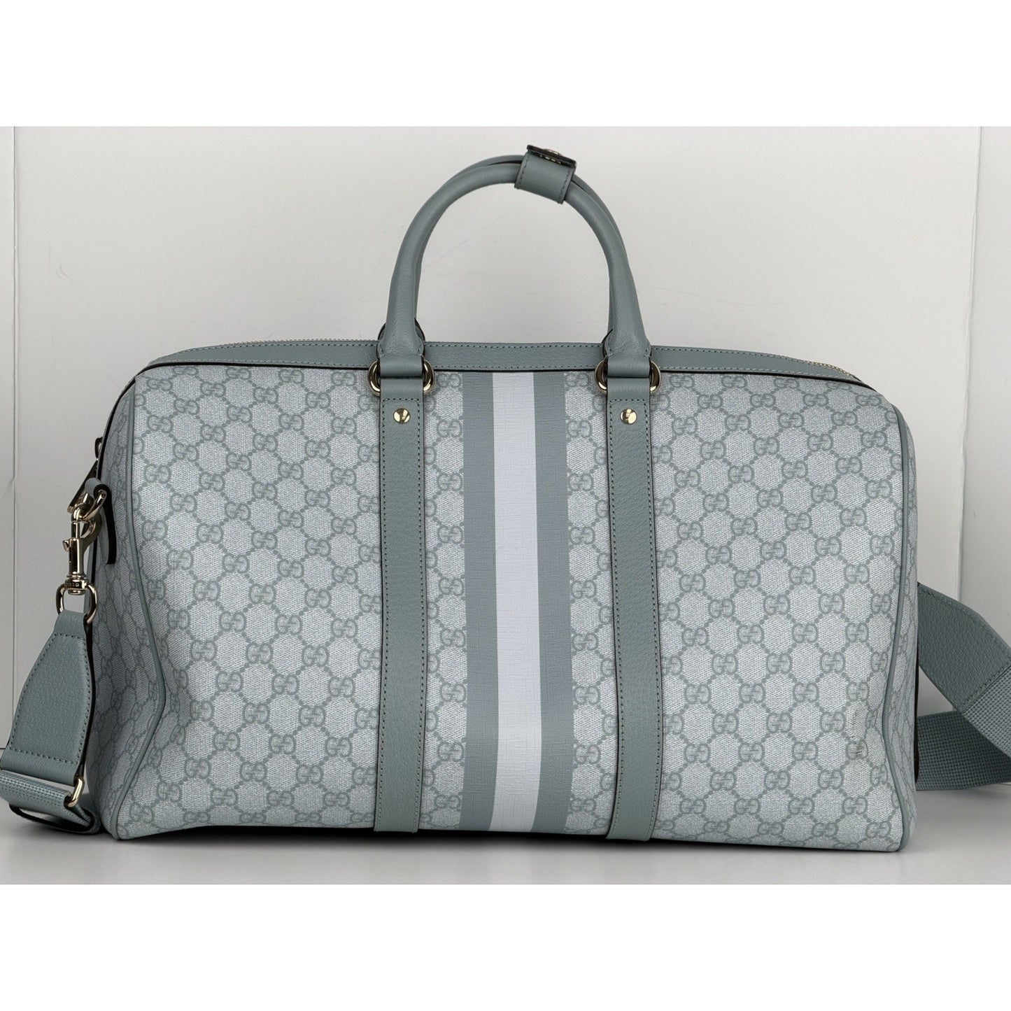 Gucci Ophidia Medium Duffle Bag in Blue GG Supreme Canvas and Leather