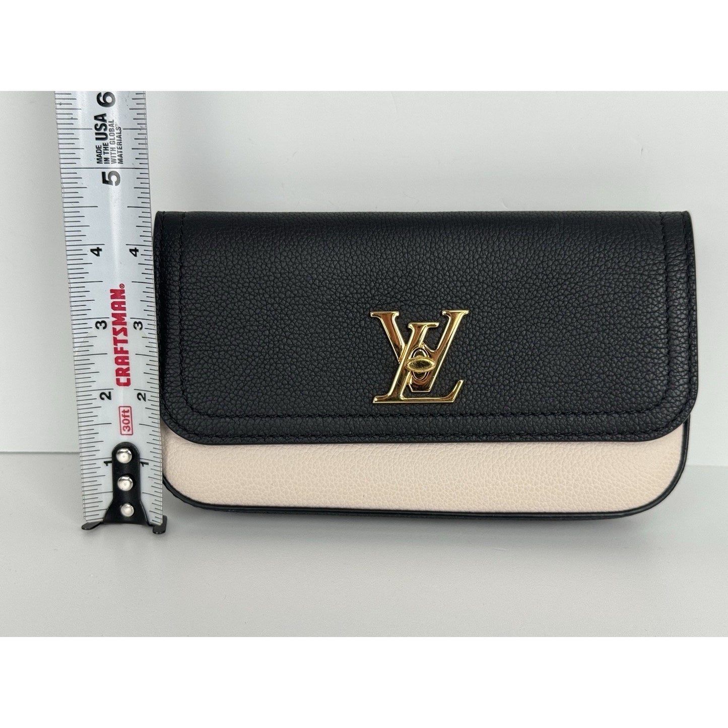 Louis Vuitton Calfskin Lockme Phone Chain Pouch in Vanille and Black B-6