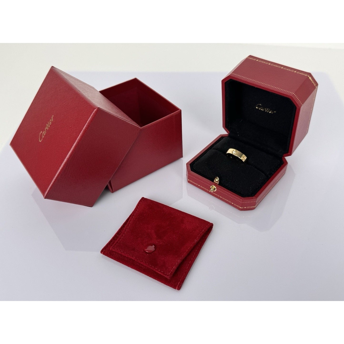 Cartier Love Classic 3-Diamond Band Ring in 18K Yellow Gold, Size 6