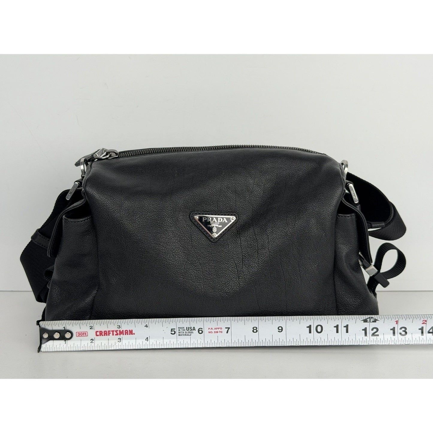 Prada Explore Leather Zip Messenger Bag in Black for Man Silver-Tone Hardware E4