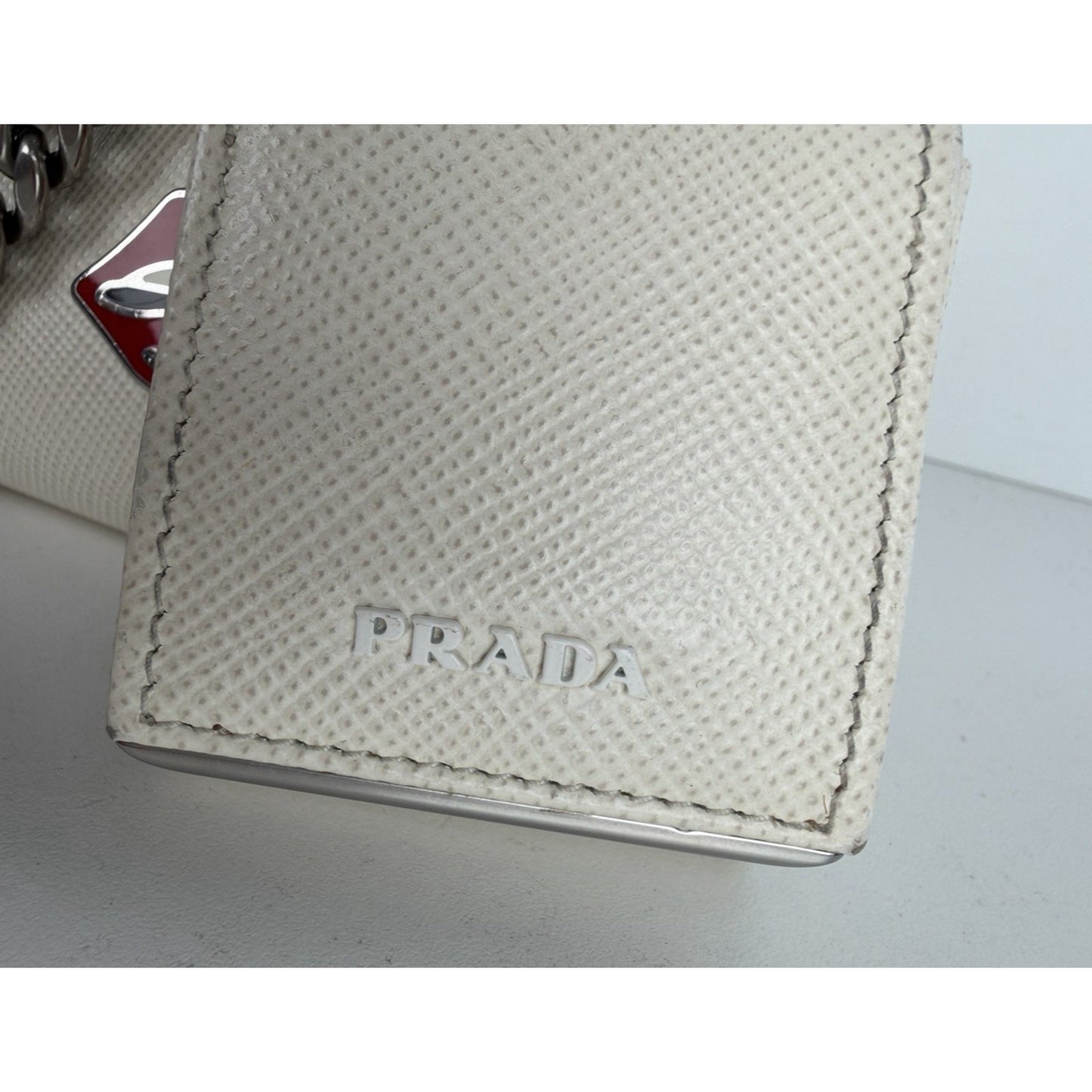 Prada Monochrome Patch Envelope Shoulder Bag Small in White Saffiano Leather S18