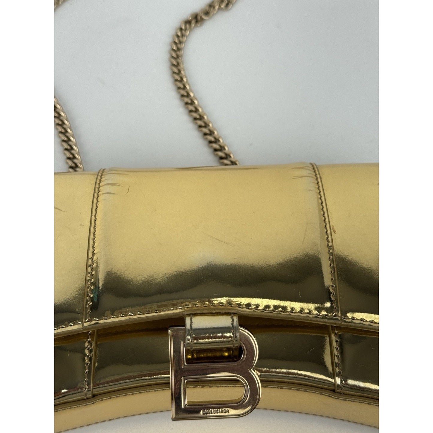 BALENCIAGA Hourglass Mirror Wallet On Chain Bag in Gold