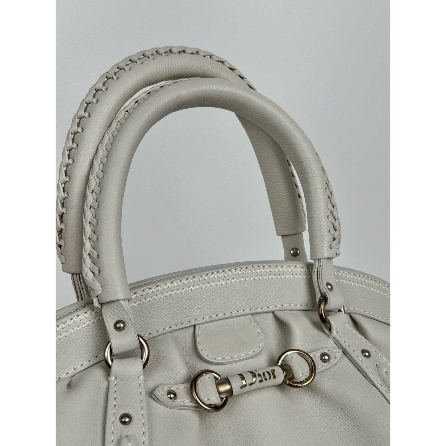 Christian Dior My Dior Frame Satchel White Leather Silver Hardware