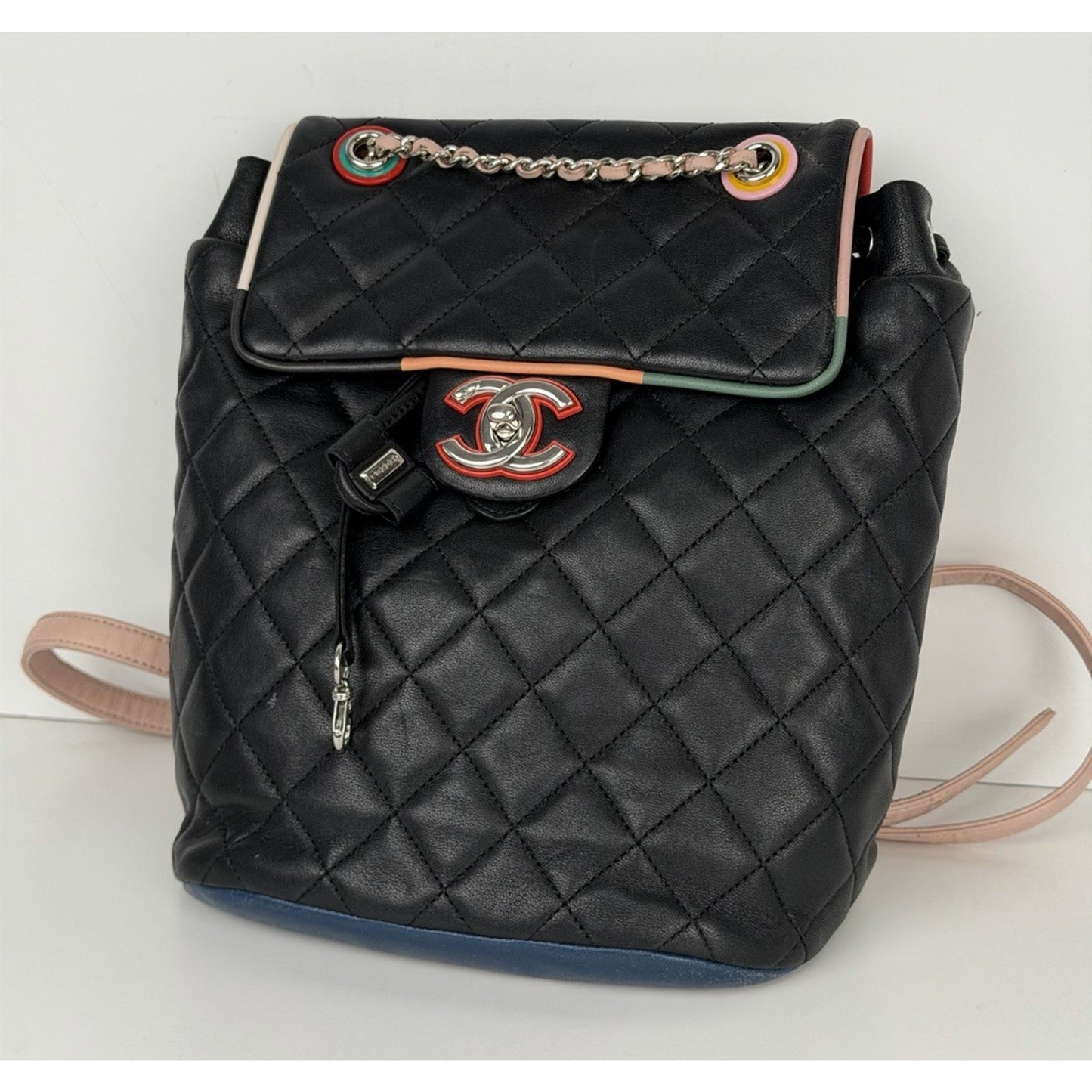 Chanel Cuba Urban Spirit Backpack Quilted Black Lambskin&Multicolor Trim 2017 D8