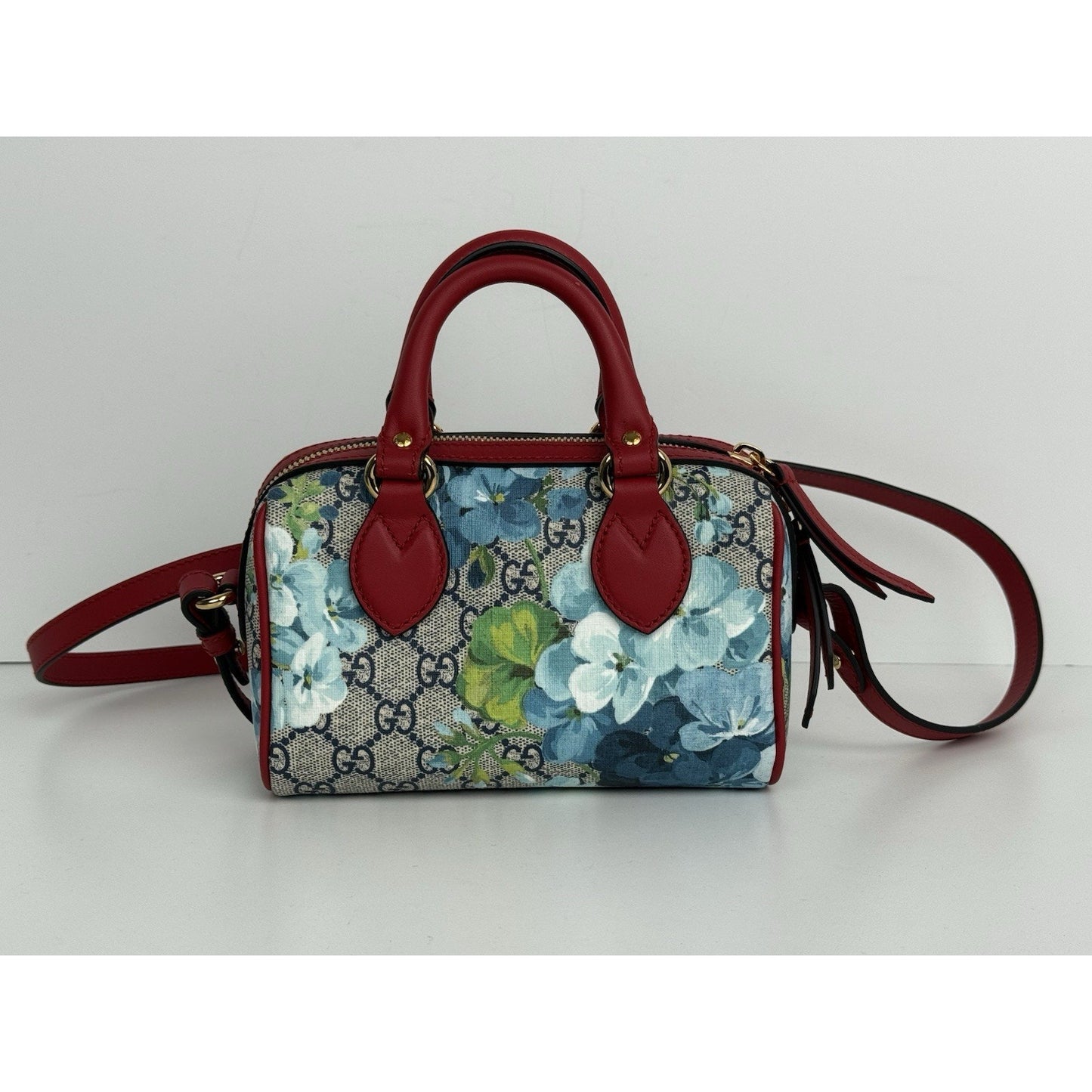 Gucci GG Supreme Blooms Boston Mini Bag with Top Handle and Crossbody Strap