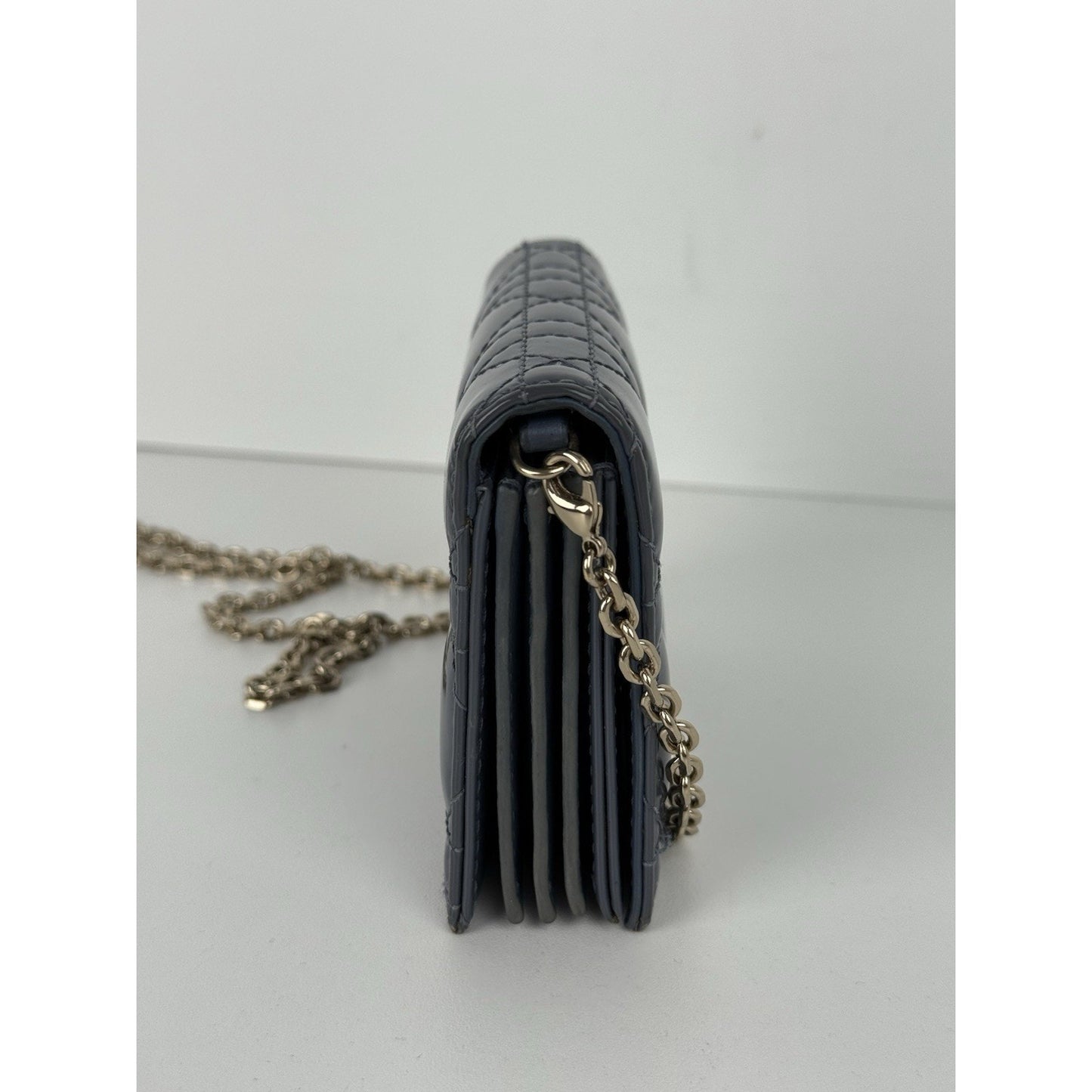 Christian Dior Lady Dior Nano Card Holder Chain Pouch Cannage Quilt Patent Purse