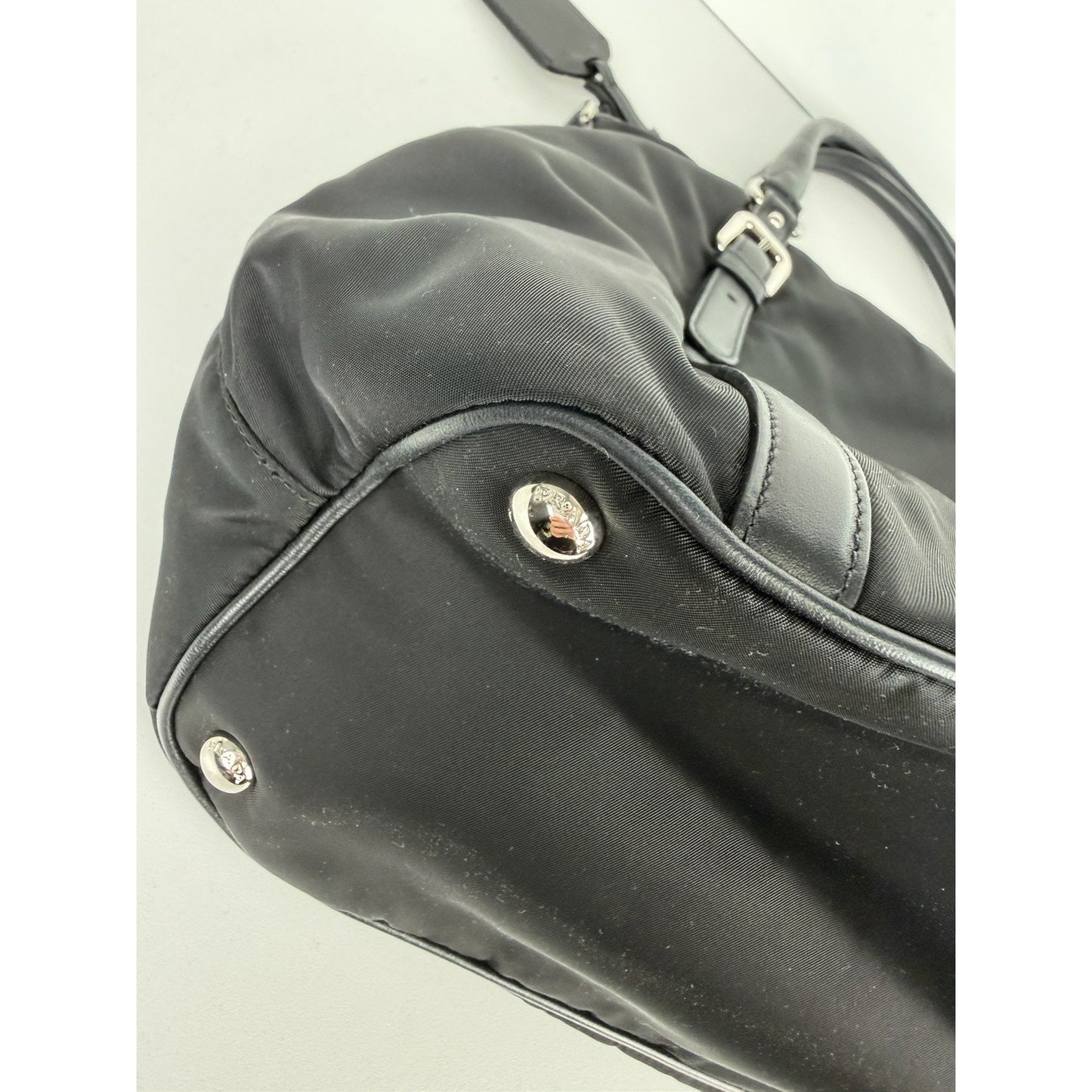 Prada Tessuto Top-Handle Bag Medium in Black Nylon with Silver Hardware S-12