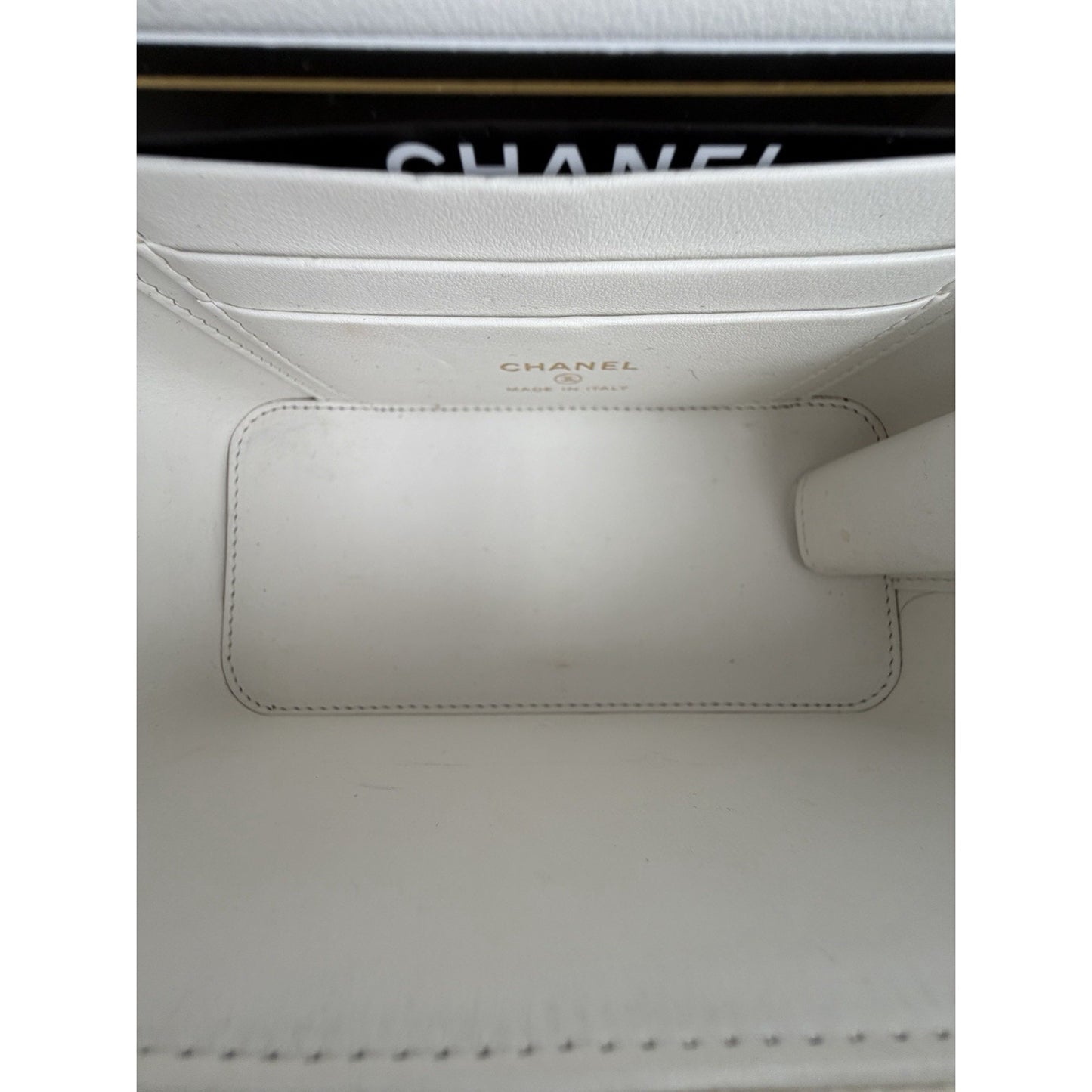 Chanel Vanity Case with Chain Small White Quilted Leather & Diamond Pattern D4