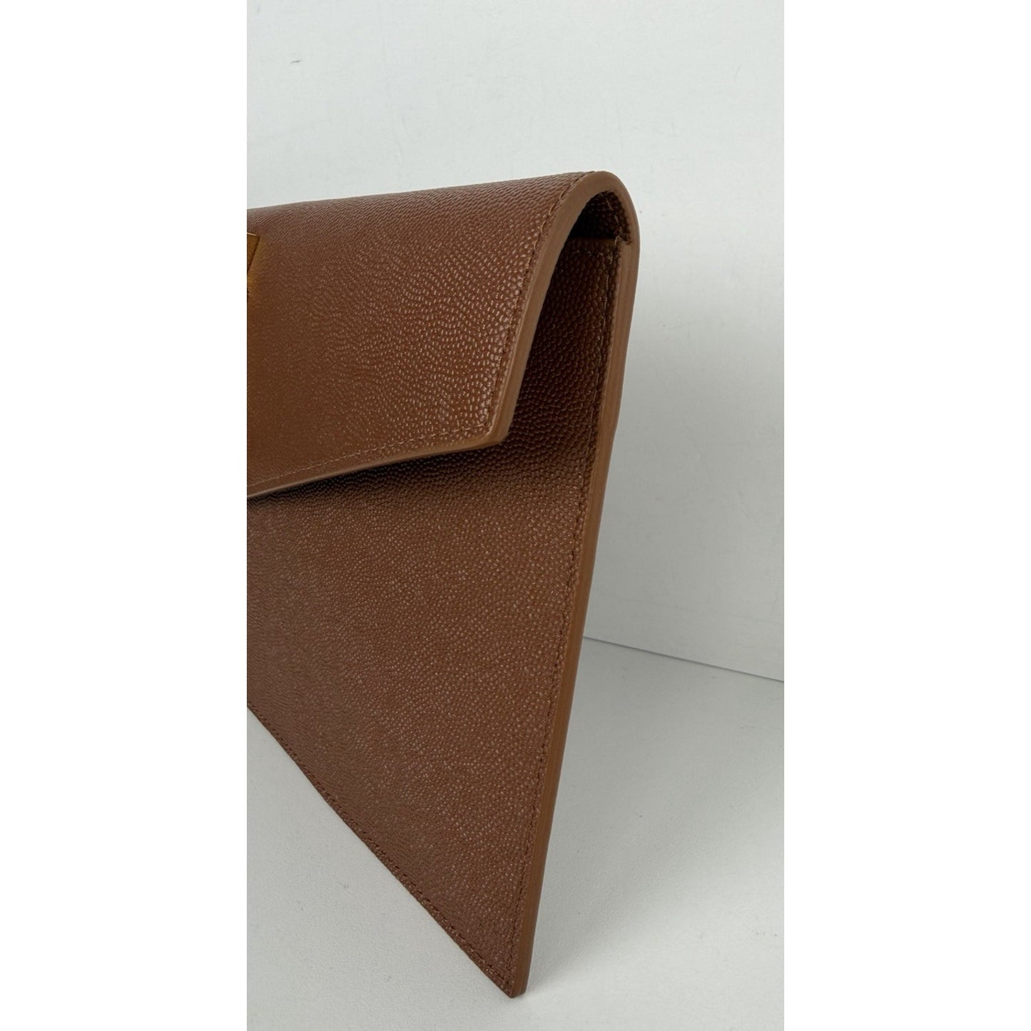 Saint Laurent Uptown Pouch Brown Grained Calfskin Leather YSL Monogram K2