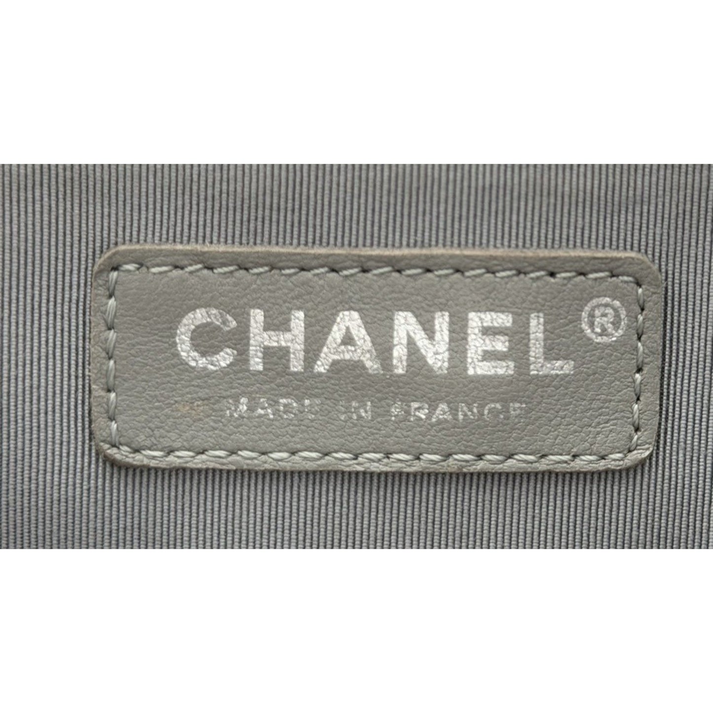 Chanel Boy Bag with Geometric Quilted Pattern in Gray Leather