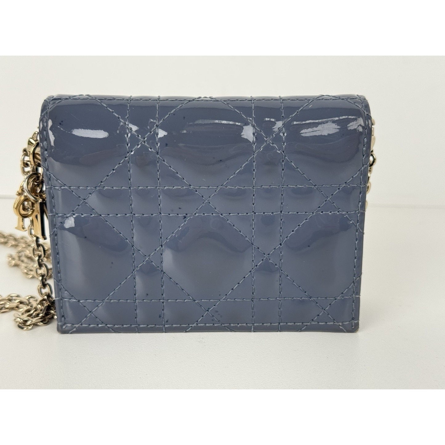 Christian Dior Lady Dior Nano Card Holder Chain Pouch Cannage Quilt Patent Purse