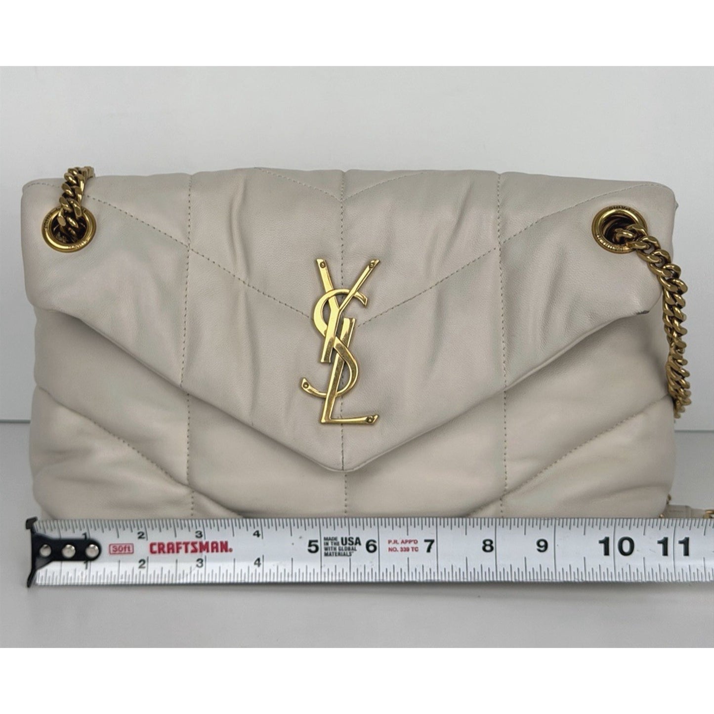 Saint Laurent Loulou Puffer Small Shoulder Bag Quilted White Chevron Leather