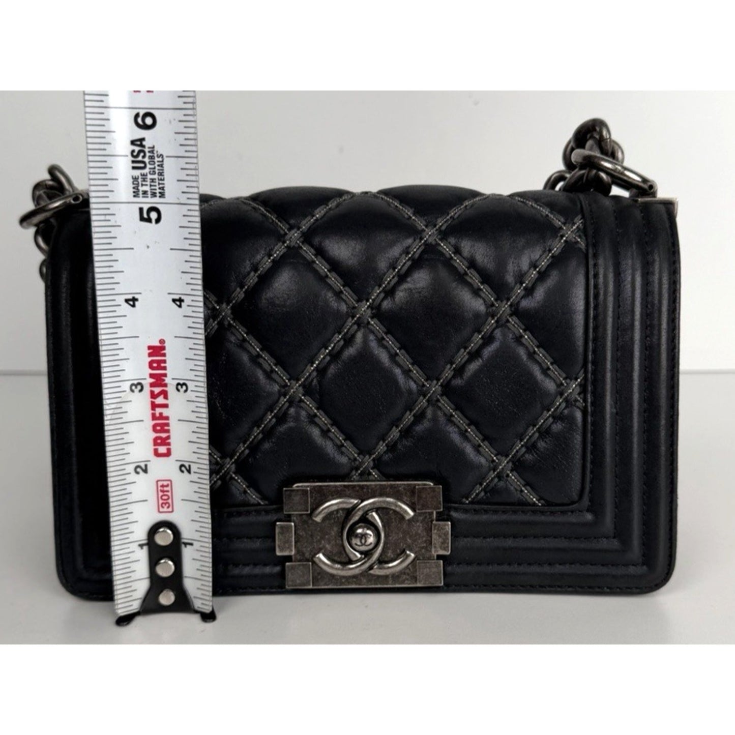 Chanel Boy Bag Small in Black Beaded Double Stitch with Gunmetal Chain 2017 E-3