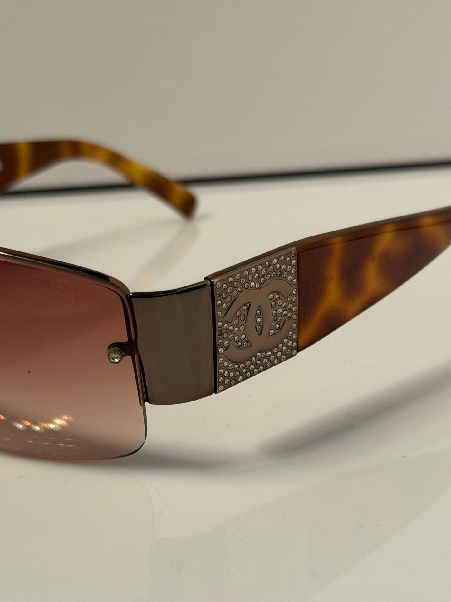 Chanel Interlocking CC Logo Tortoise Shield Sunglasses
