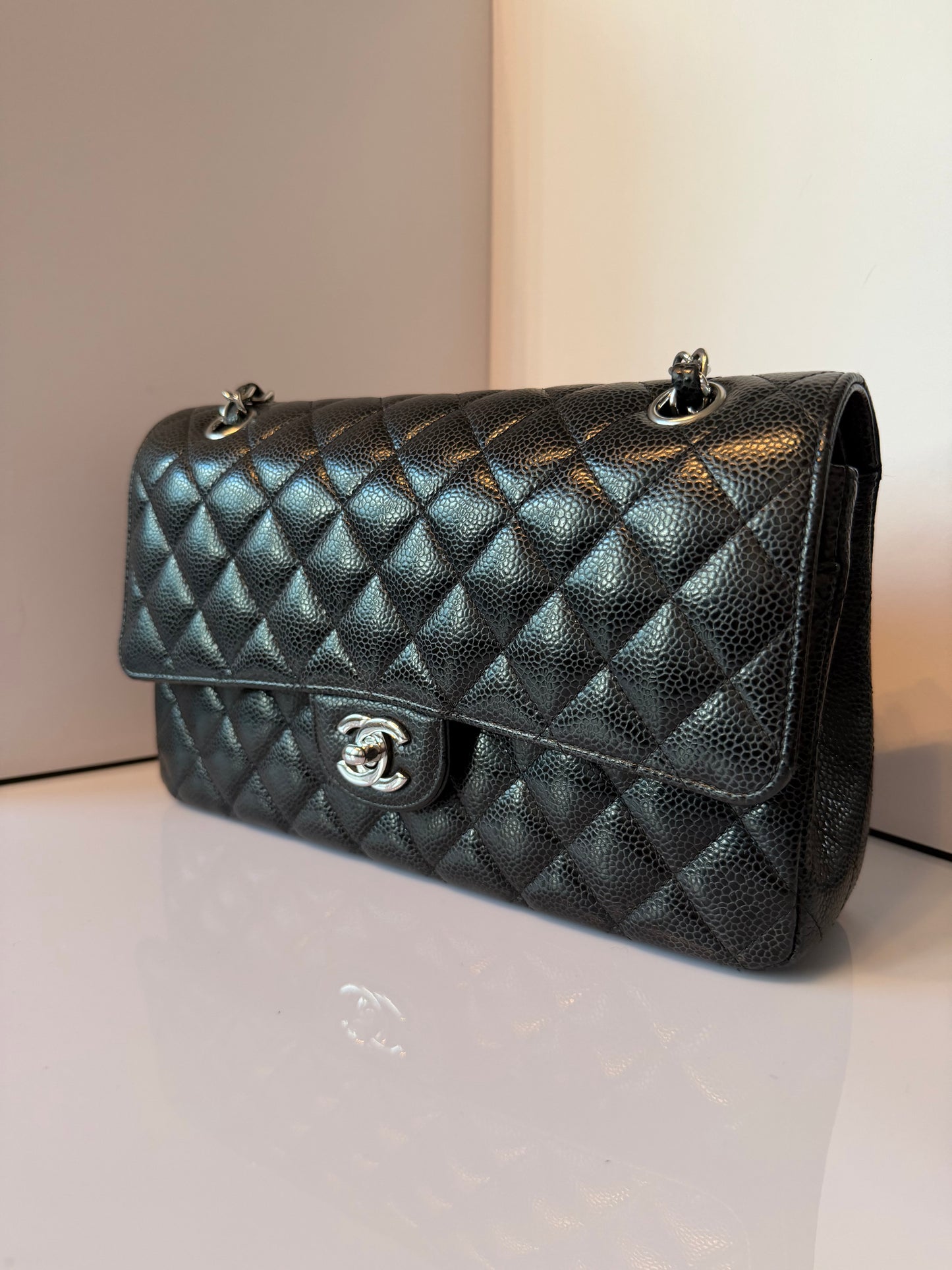 Chanel Timeless Classic Double Flap Medium Caviar Leather Bag Black