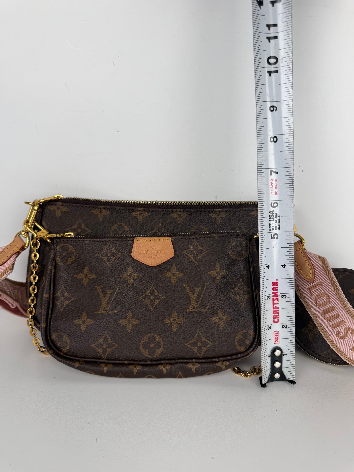 Louis Vuitton Multi Pochette Bag in Pink & Brown LV Monogram Coated Canvas NFC C-9