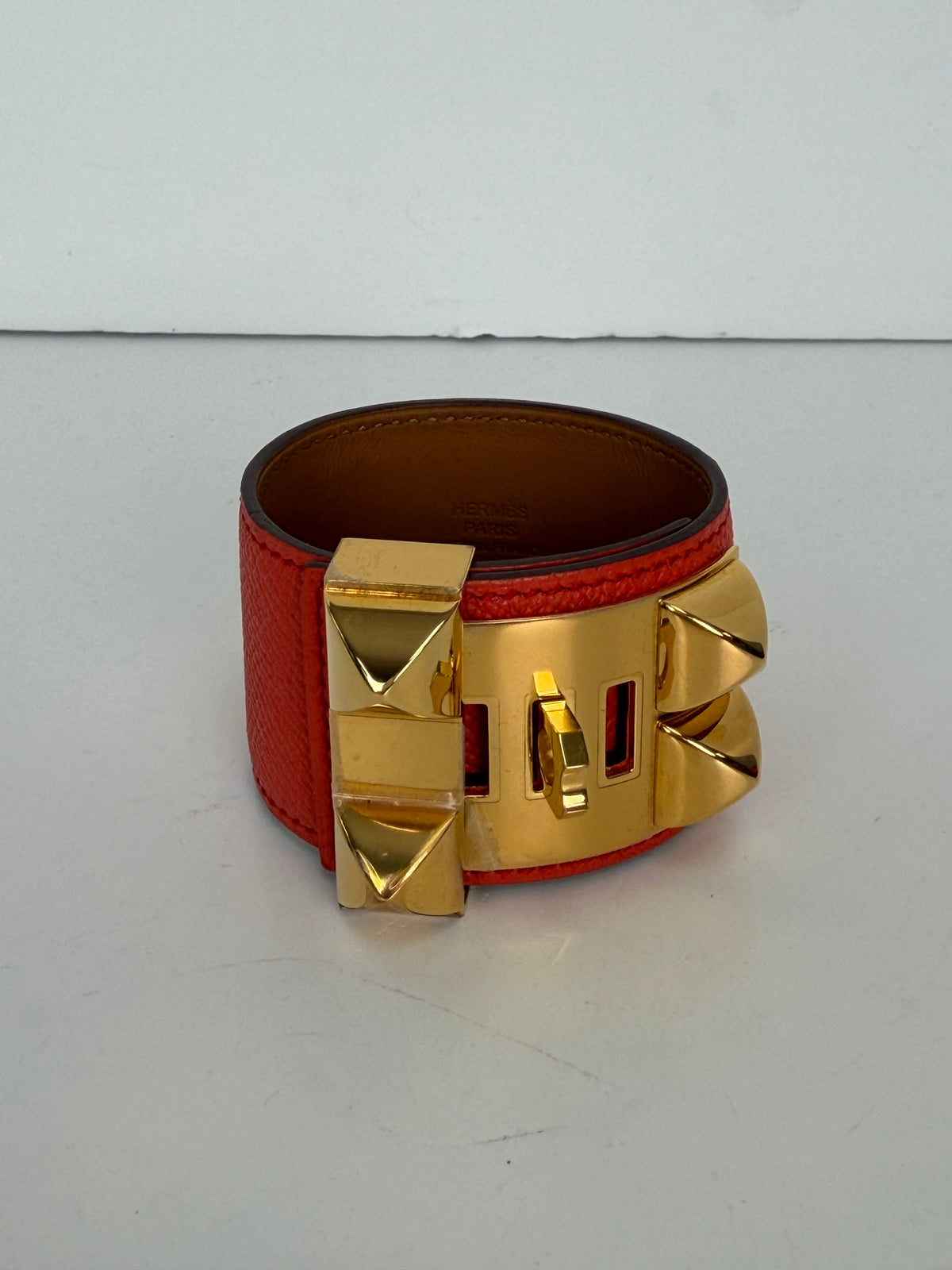 Hermes Collier de Chien Bracelet with Studs in Orange Leather 2016 YK-2