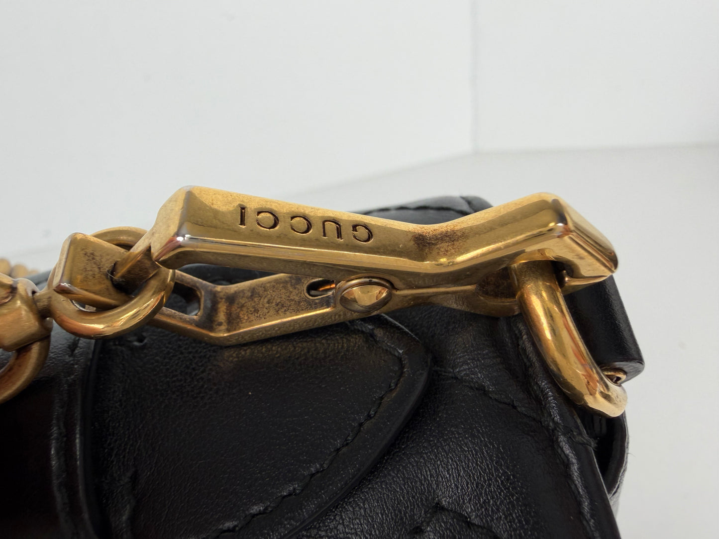 Gucci GG Marmont Medium Top Handle Shoulder Bag in Black Leather S
