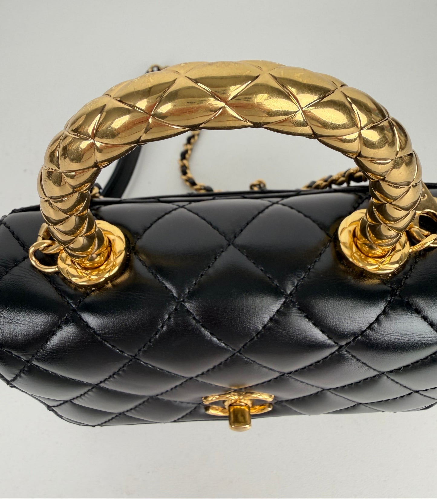 Chanel Coco Handle Bag Mini in Black Quilted Leather with Gold Hardware NFC YD-5