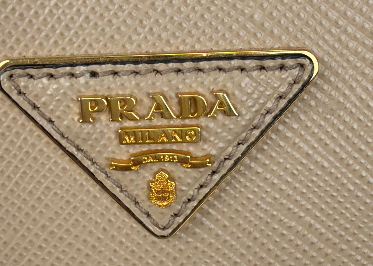Prada Double Tote Medium Bag in Beige Saffiano Leather