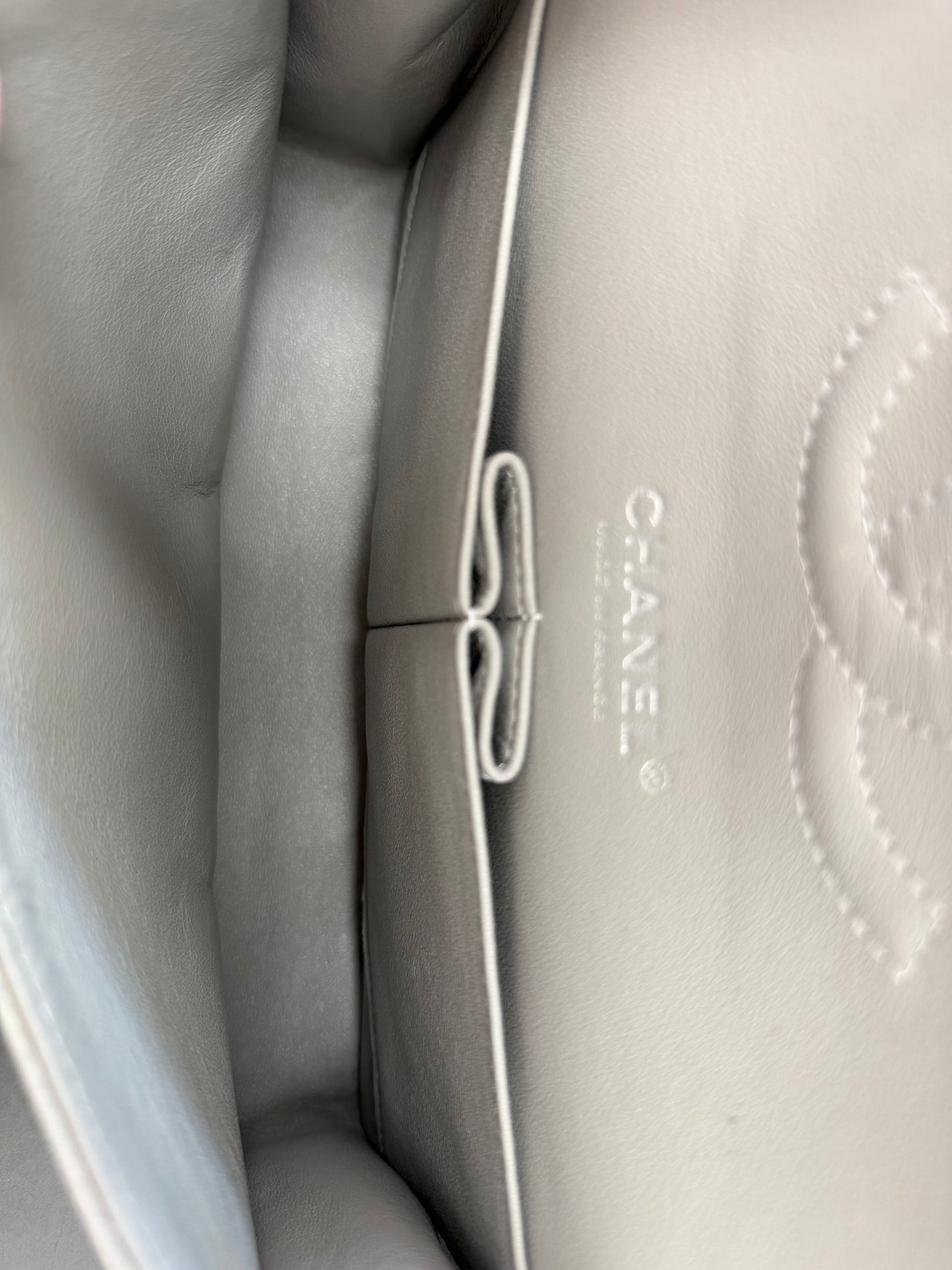 Chanel Classic Double Flap Bag in grey quilted caviar leather