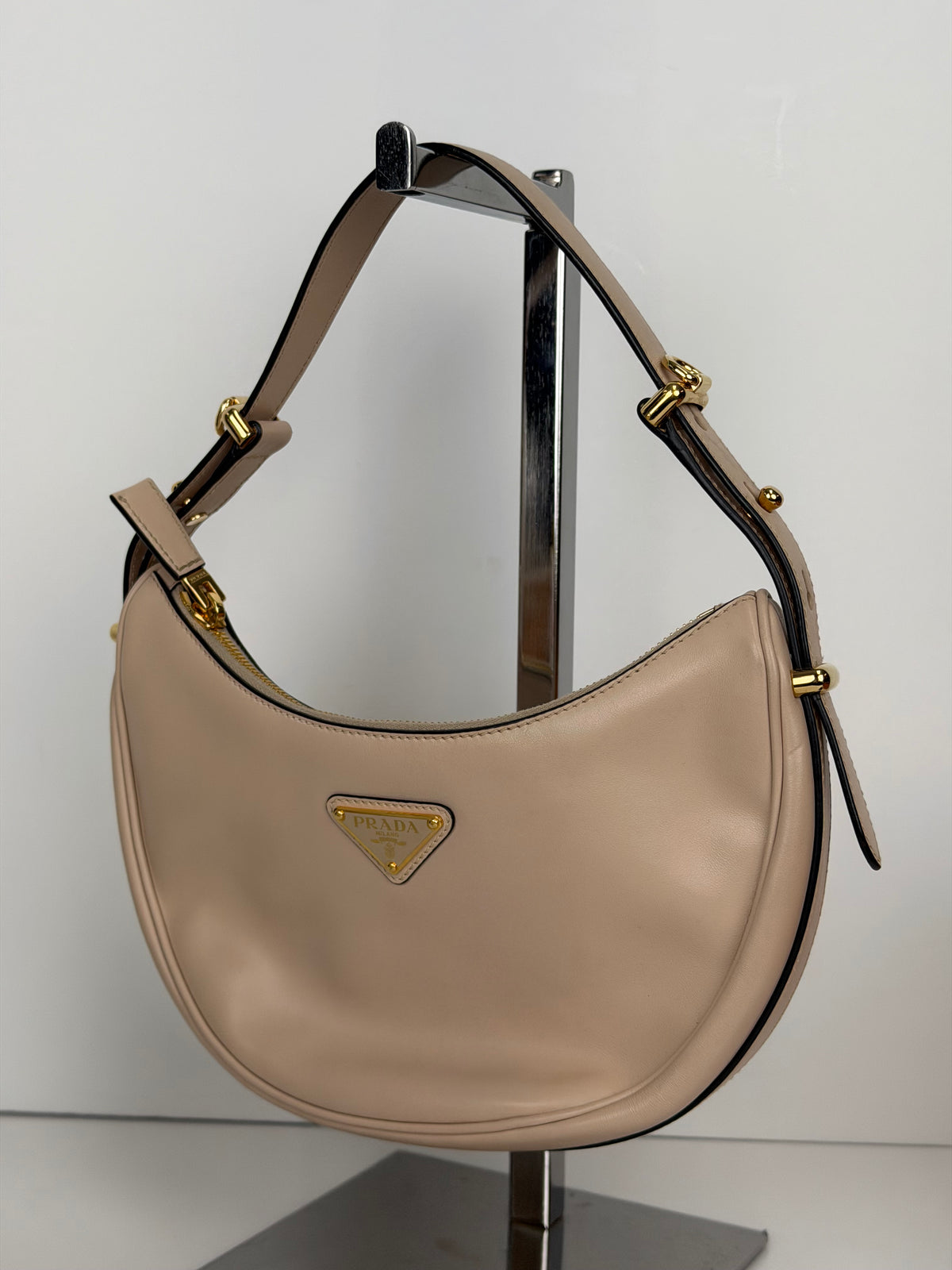 Prada Arque Small Leather Shoulder Bag in Beige Leather YC5
