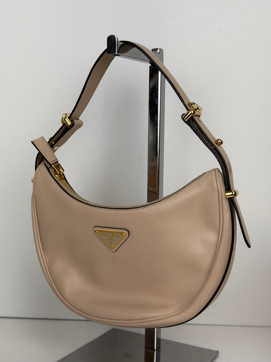 Prada Arque Small Leather Shoulder Bag in Beige Leather YC5