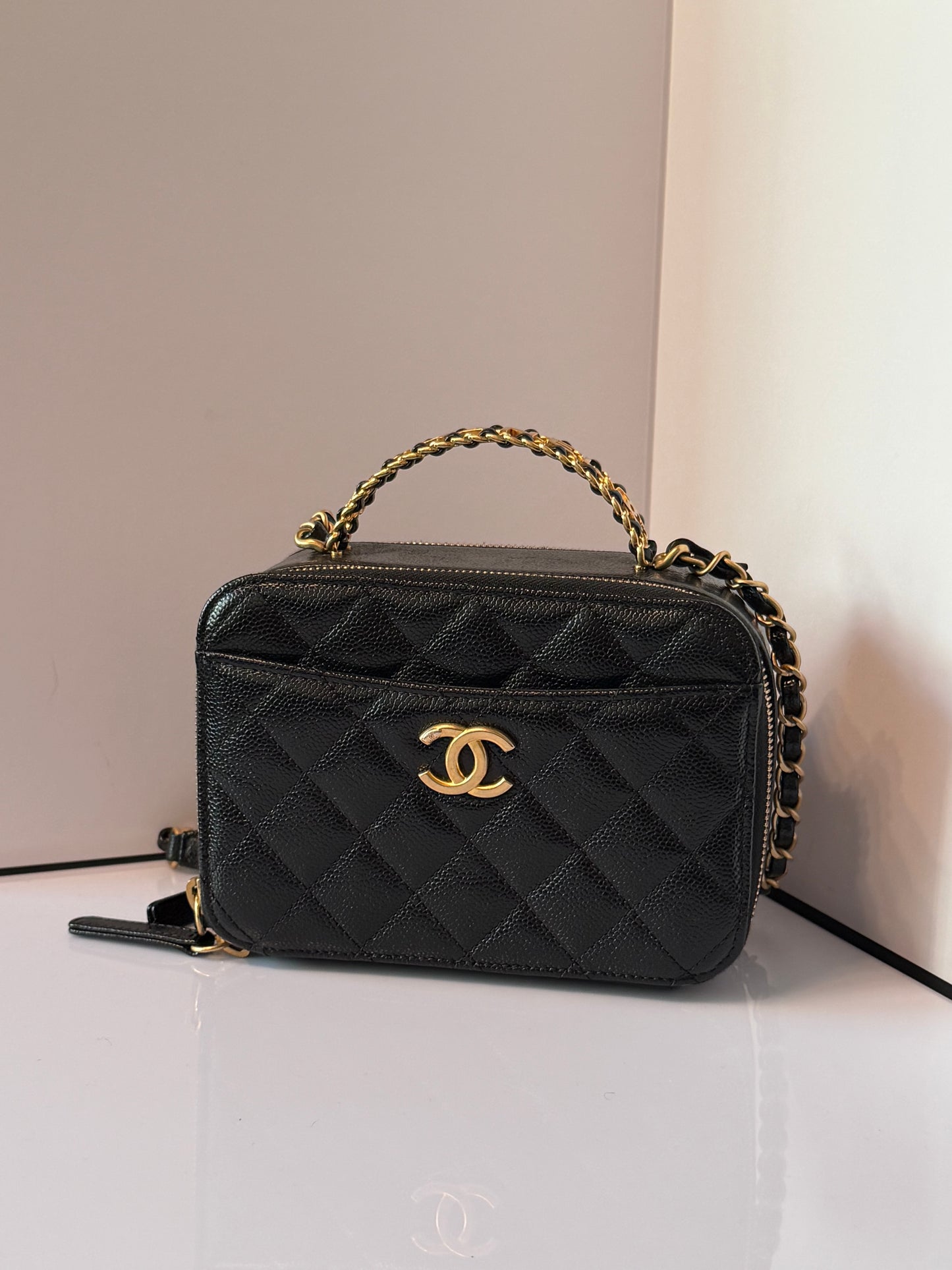 Chanel Pick Me Up Logo Handle Vanity Case Quilted Caviar Small