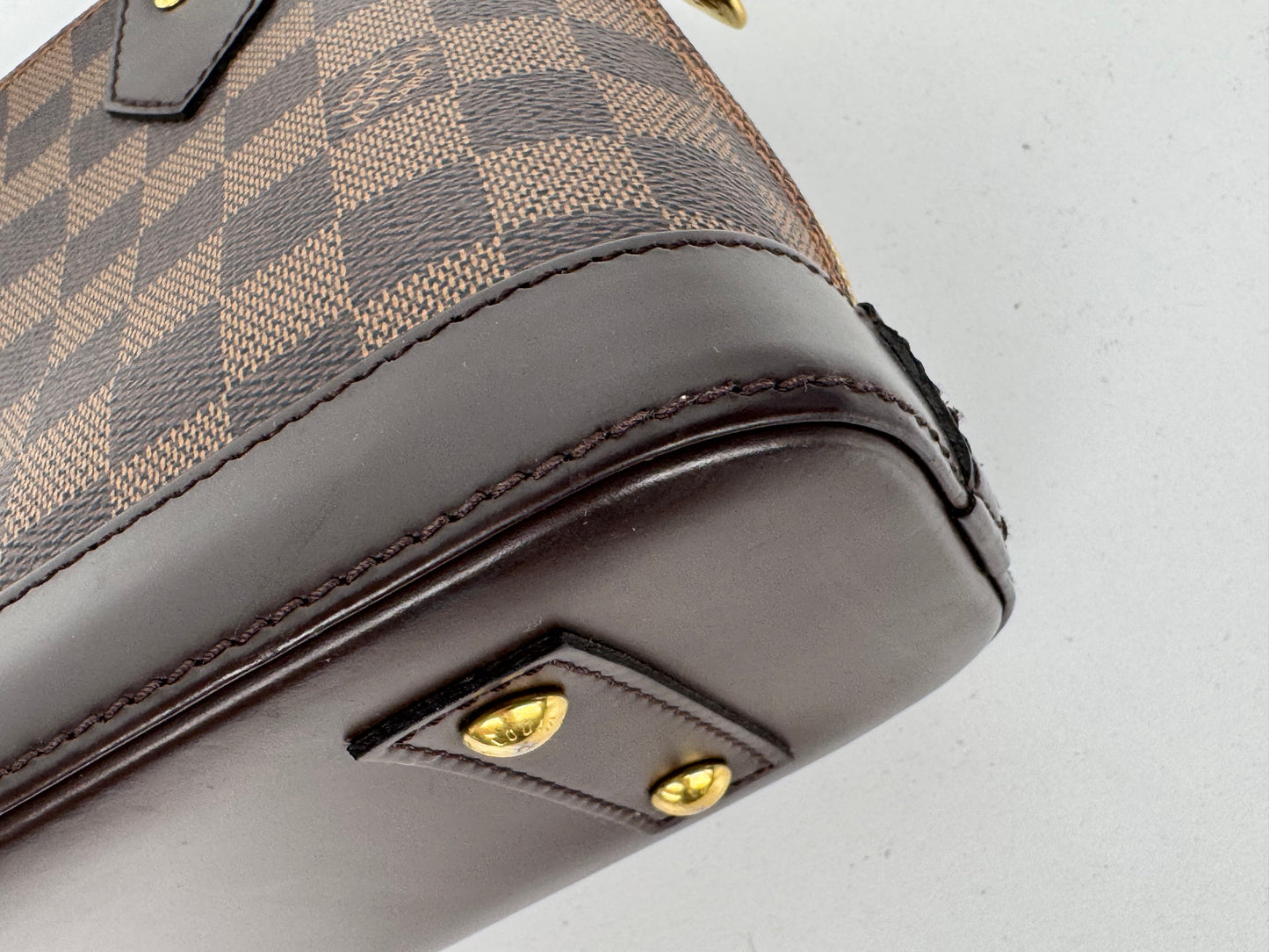 Louis Vuitton Alma BB Handbag in Damier Ebene Coated Canvas with Brown Leather Trim 2020 YS15