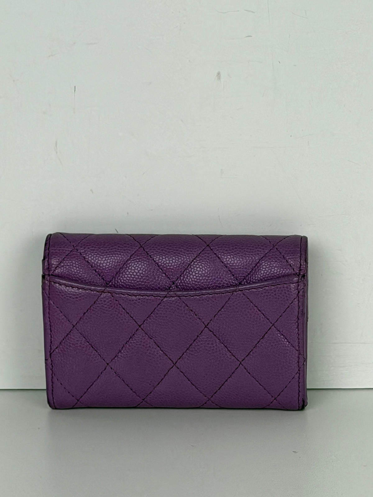 Chanel Quilted Caviar Flap Card Holder Wallet in Purple K-3