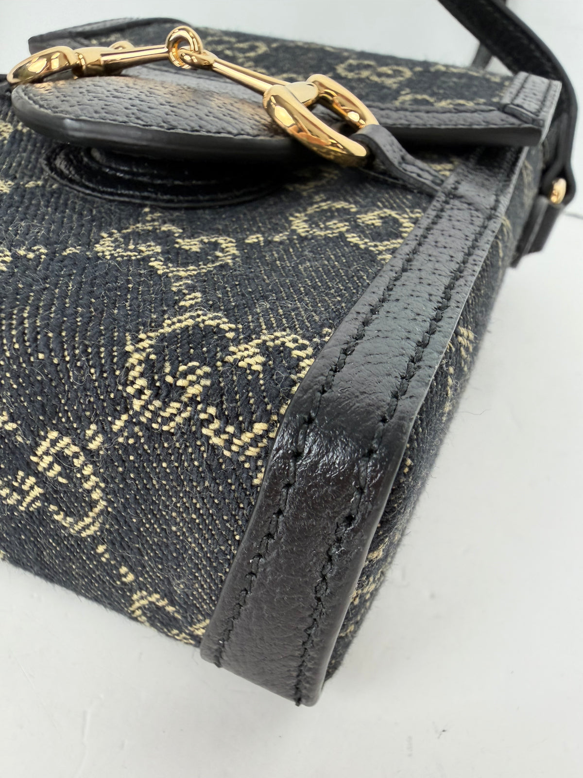 Gucci GG Denim 1955 Horsebit Mini Bag in Black Canvas YS07