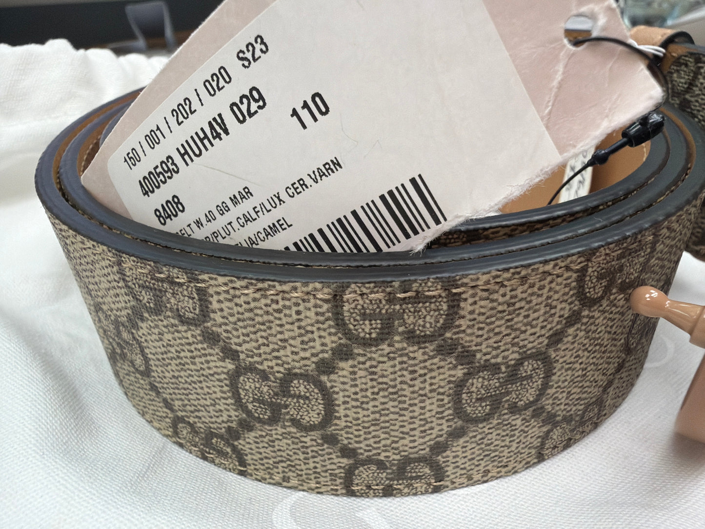 Gucci GG Marmont Belt – Beige/Ebony GG Supreme Canvas with Nude GG Buckle
