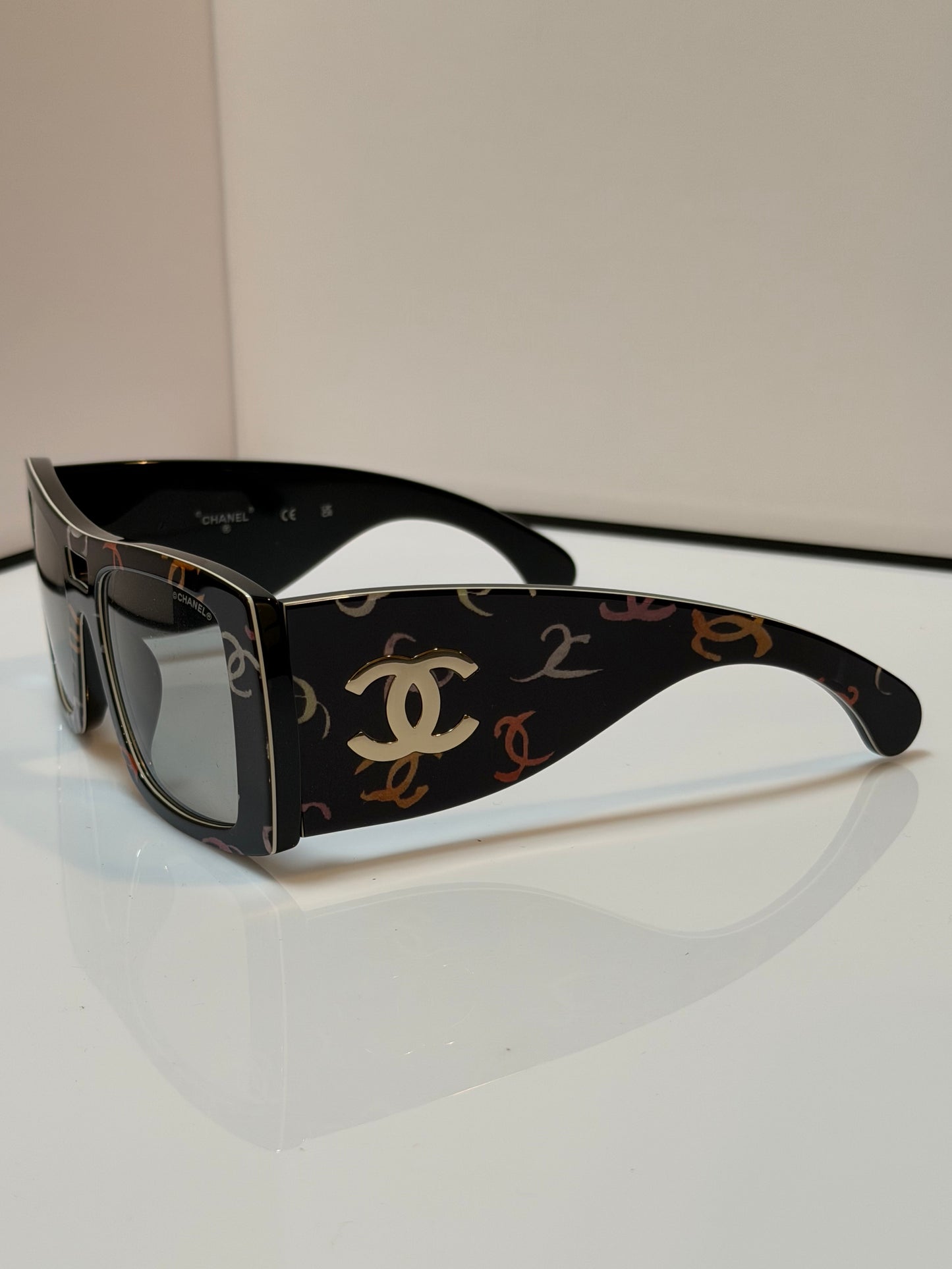 Chanel Acetate CC Logo Square Sunglasses 71628 Black Multicolor