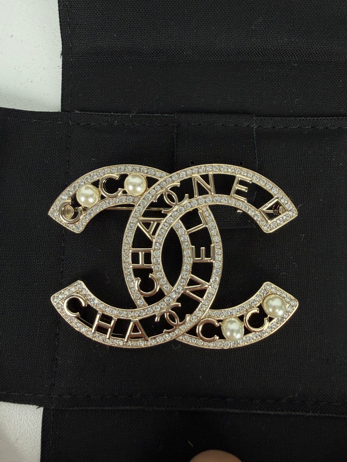 Chanel Faux Pearl CC Gold Brooch with Strass 2022 K-1