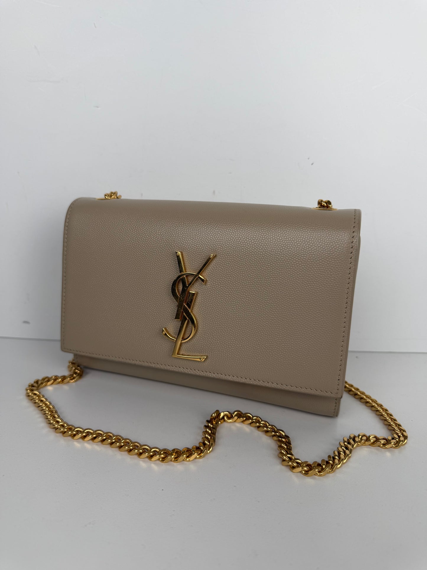 Saint Laurent Kate Chain Bag Small in Beige Grain de Poudre Embossed Leather YS