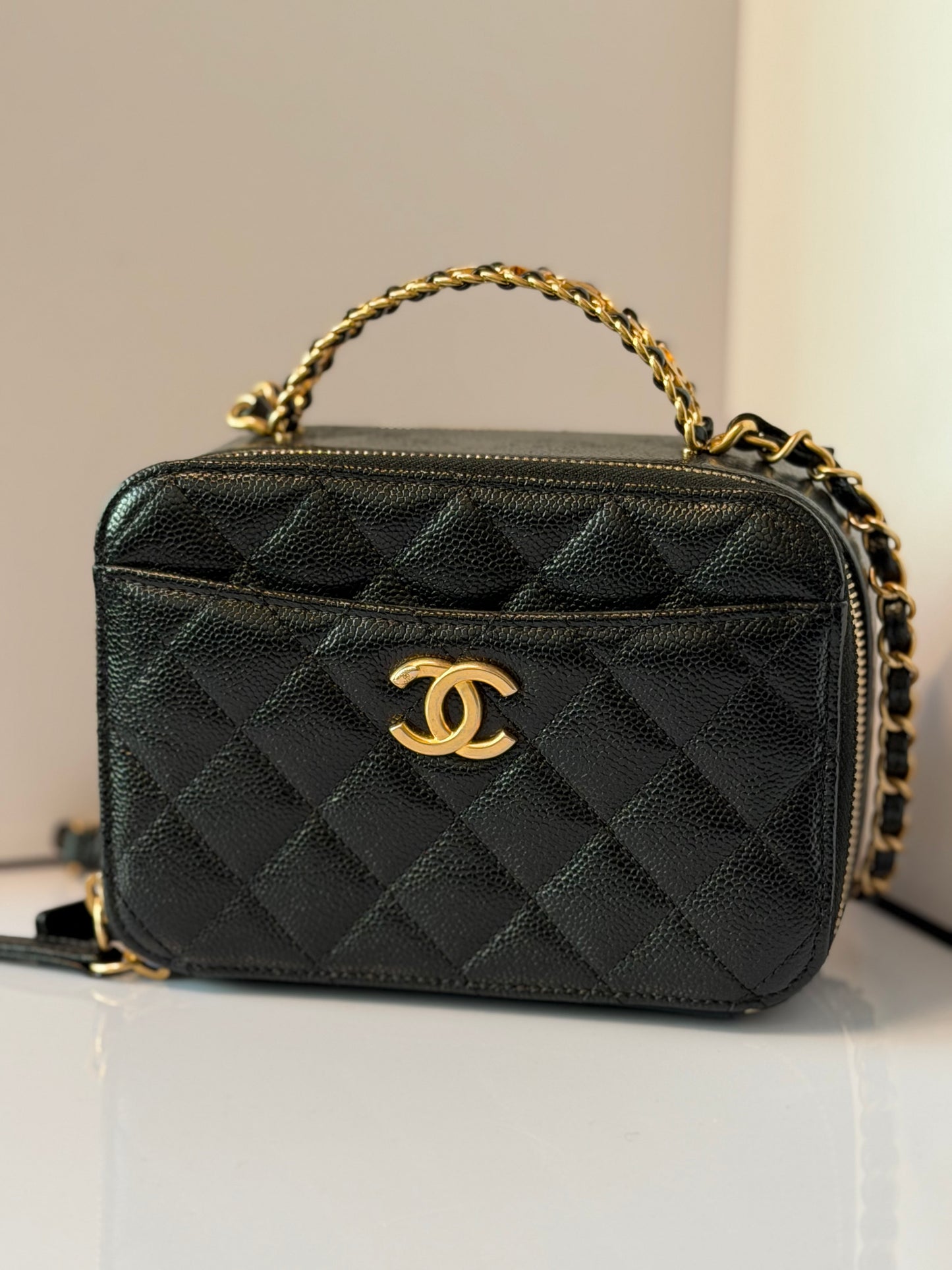 Chanel Pick Me Up Logo Handle Vanity Case Quilted Caviar Small