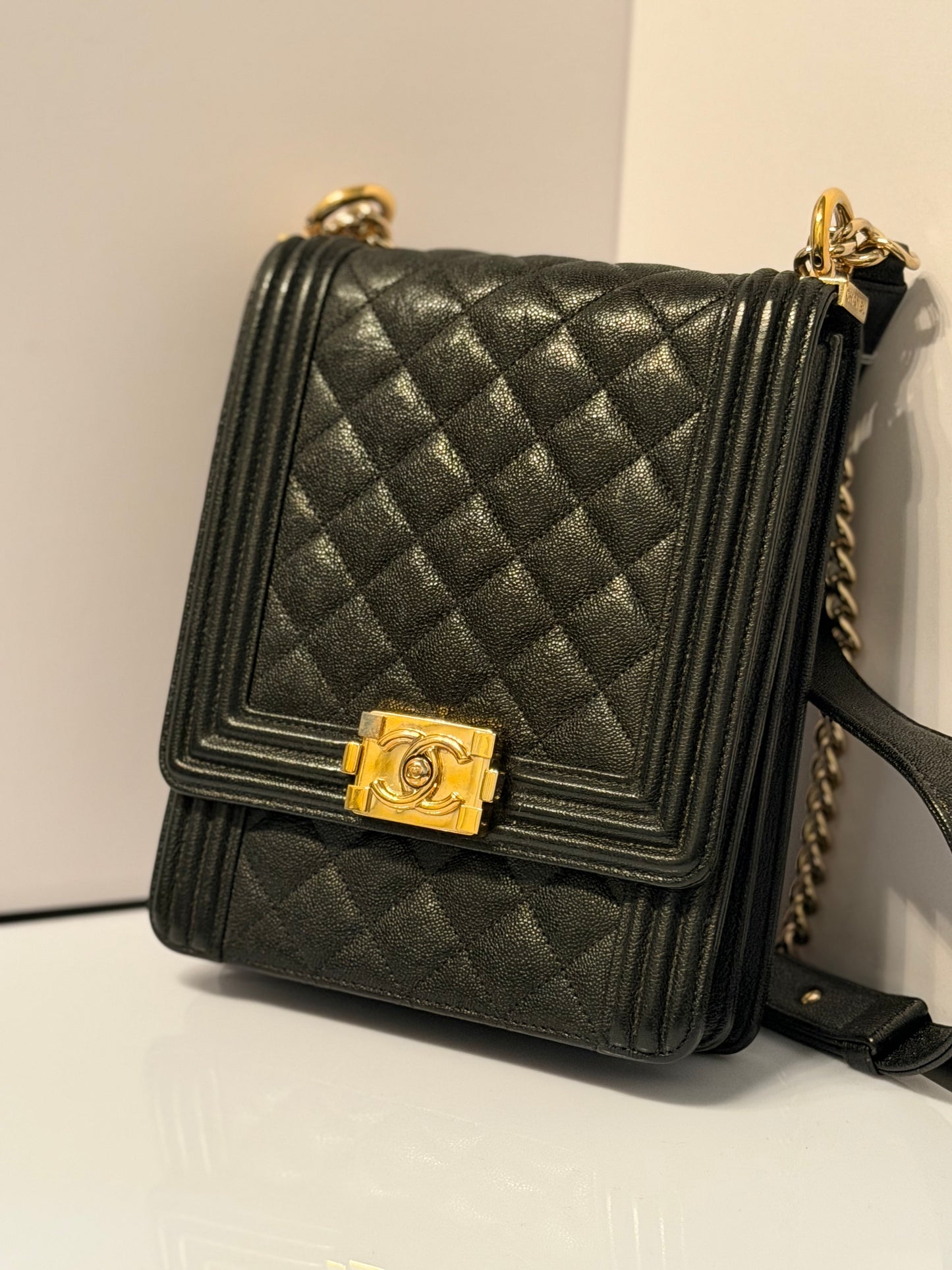 Chanel Quilted North South Boy Flap Shoulder Bag Black