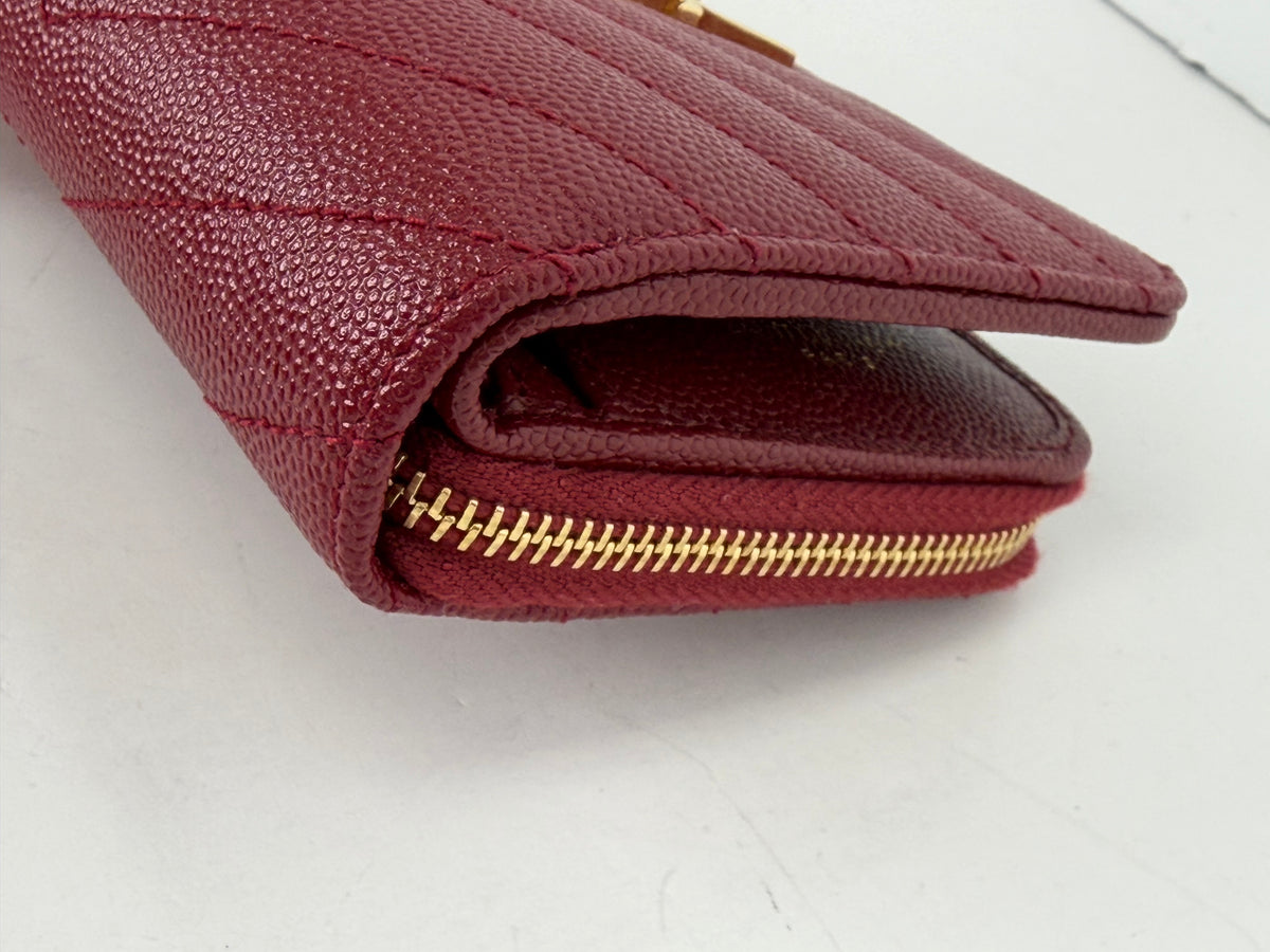 Saint Laurent Cassandre Wallet in Burgundy Grain De Poudre Leather YK4